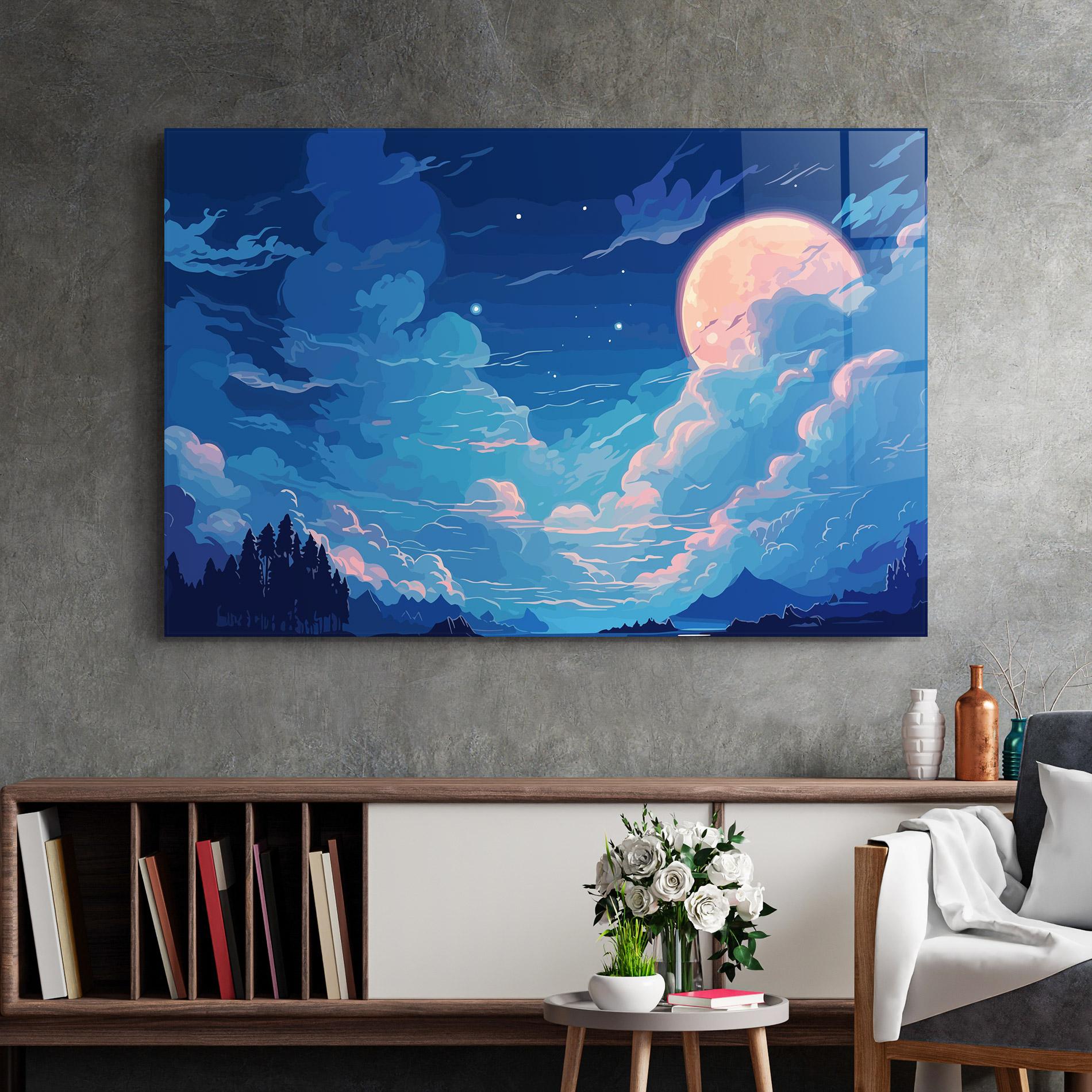 Tablou Sticla Blue Cloud Moon mockup 2