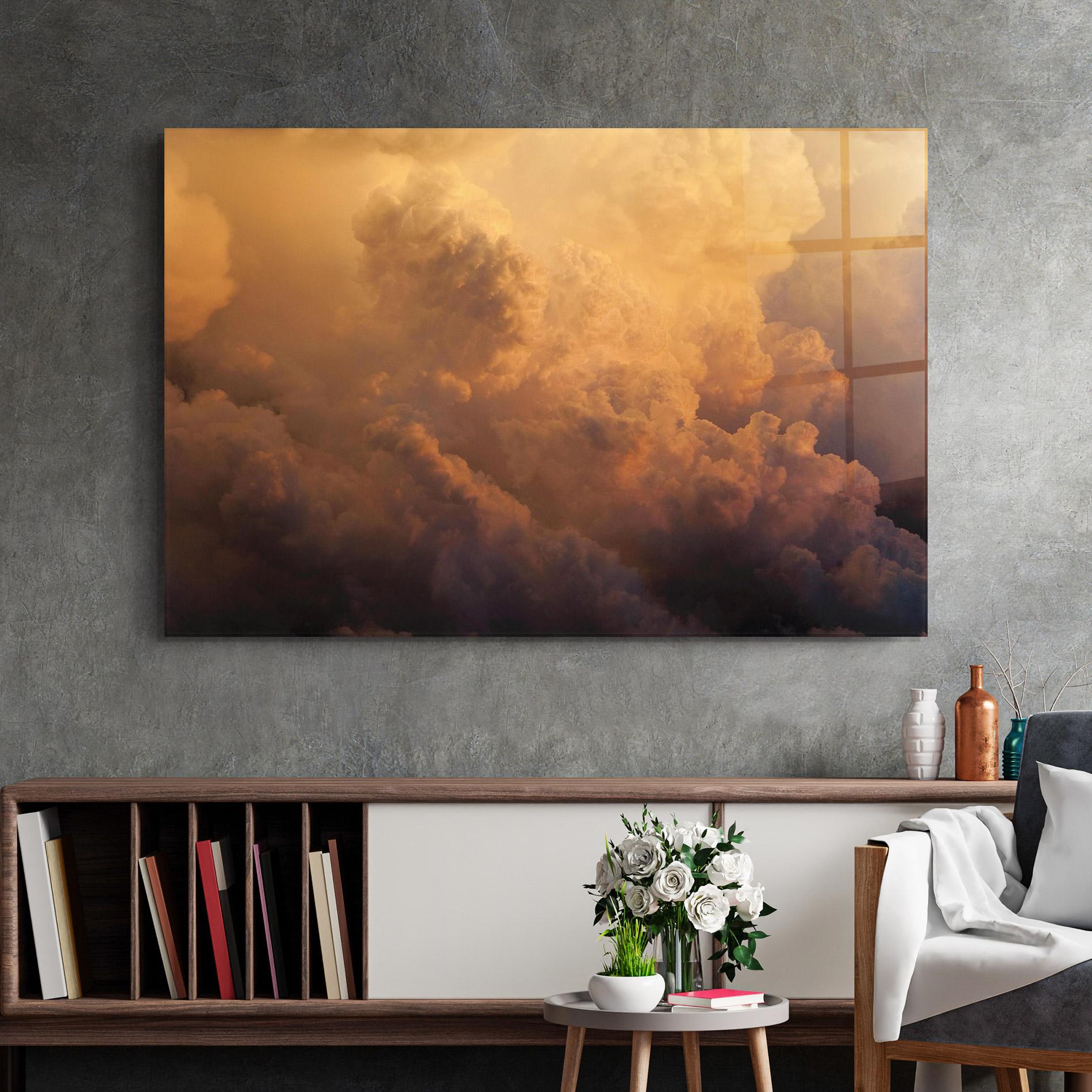 Tablou Sticla Brown Orange Clouds mockup 2