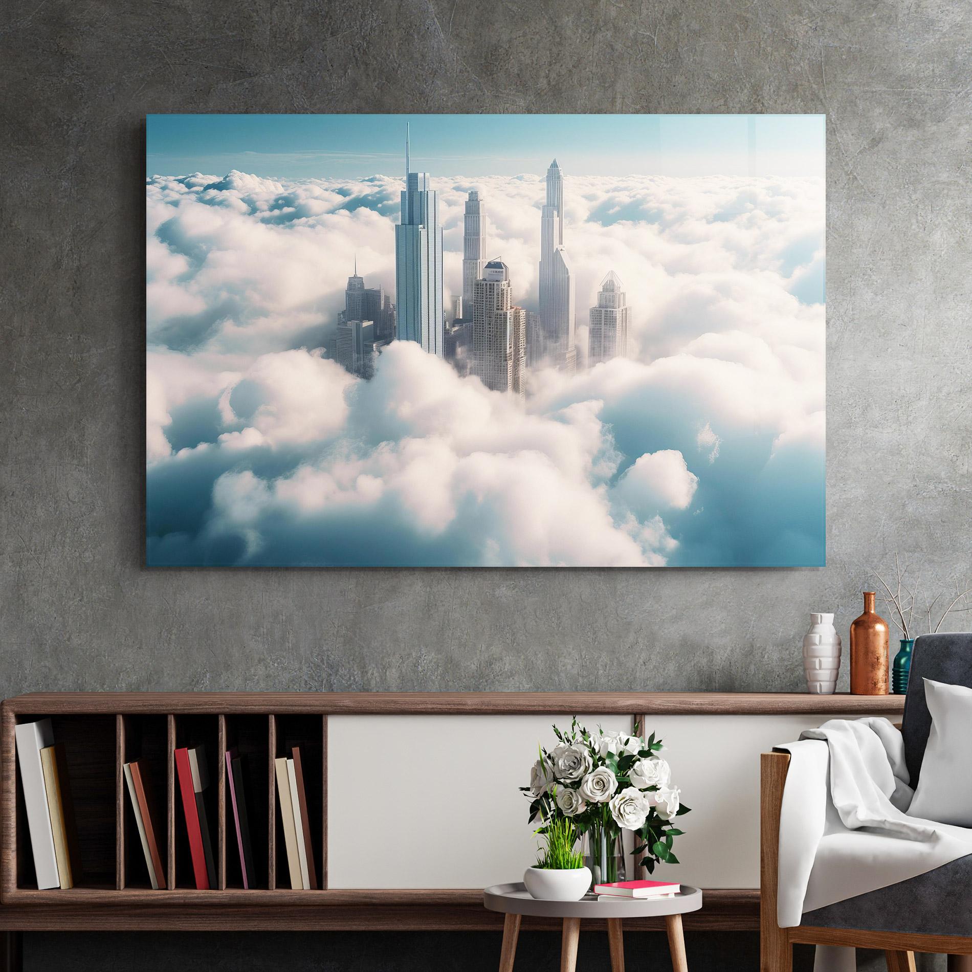 Tablou Sticla City Above Clouds mockup 2