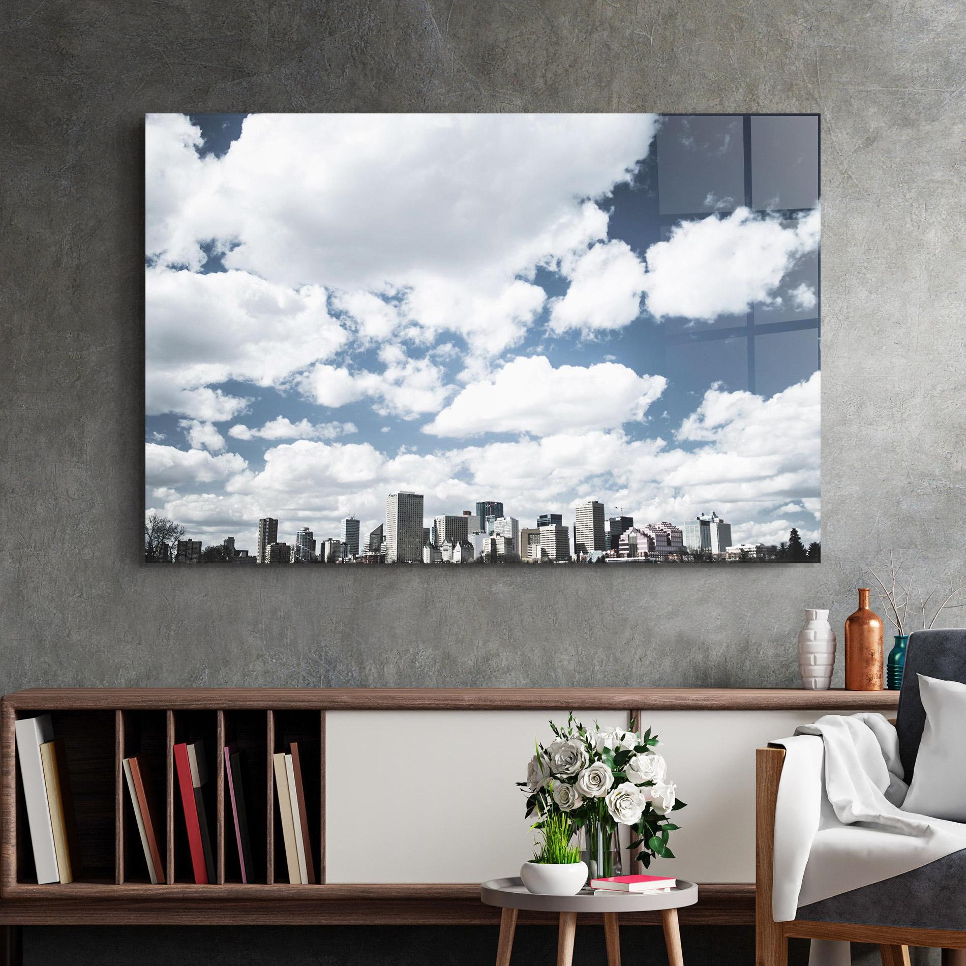 Tablou Sticla Clouds Over City mockup 2