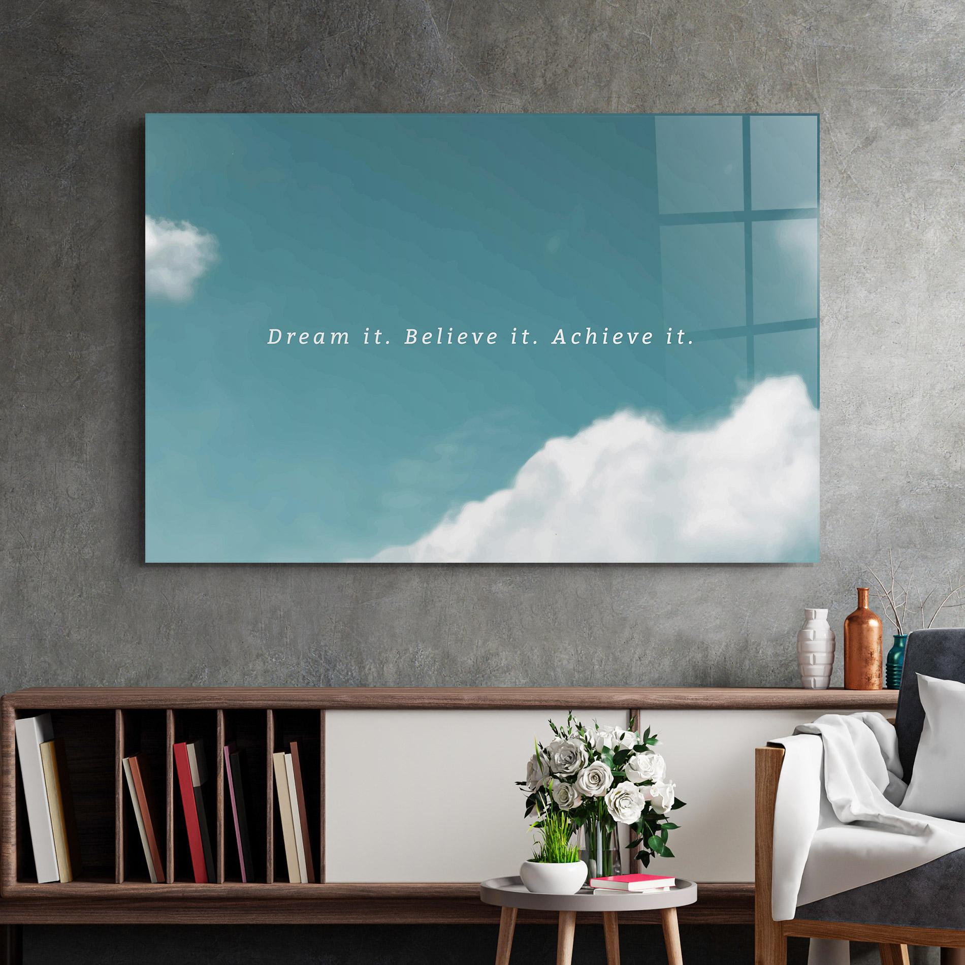 Tablou Sticla Clouds Text Green mockup 2