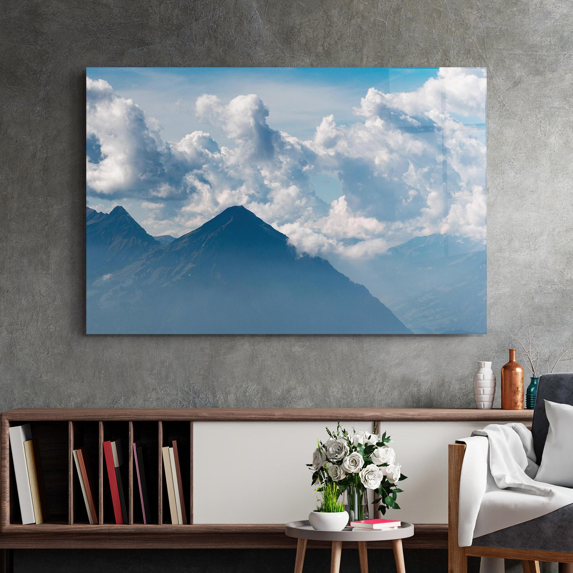 Tablou Sticla Cloudy View Mountain mockup 2