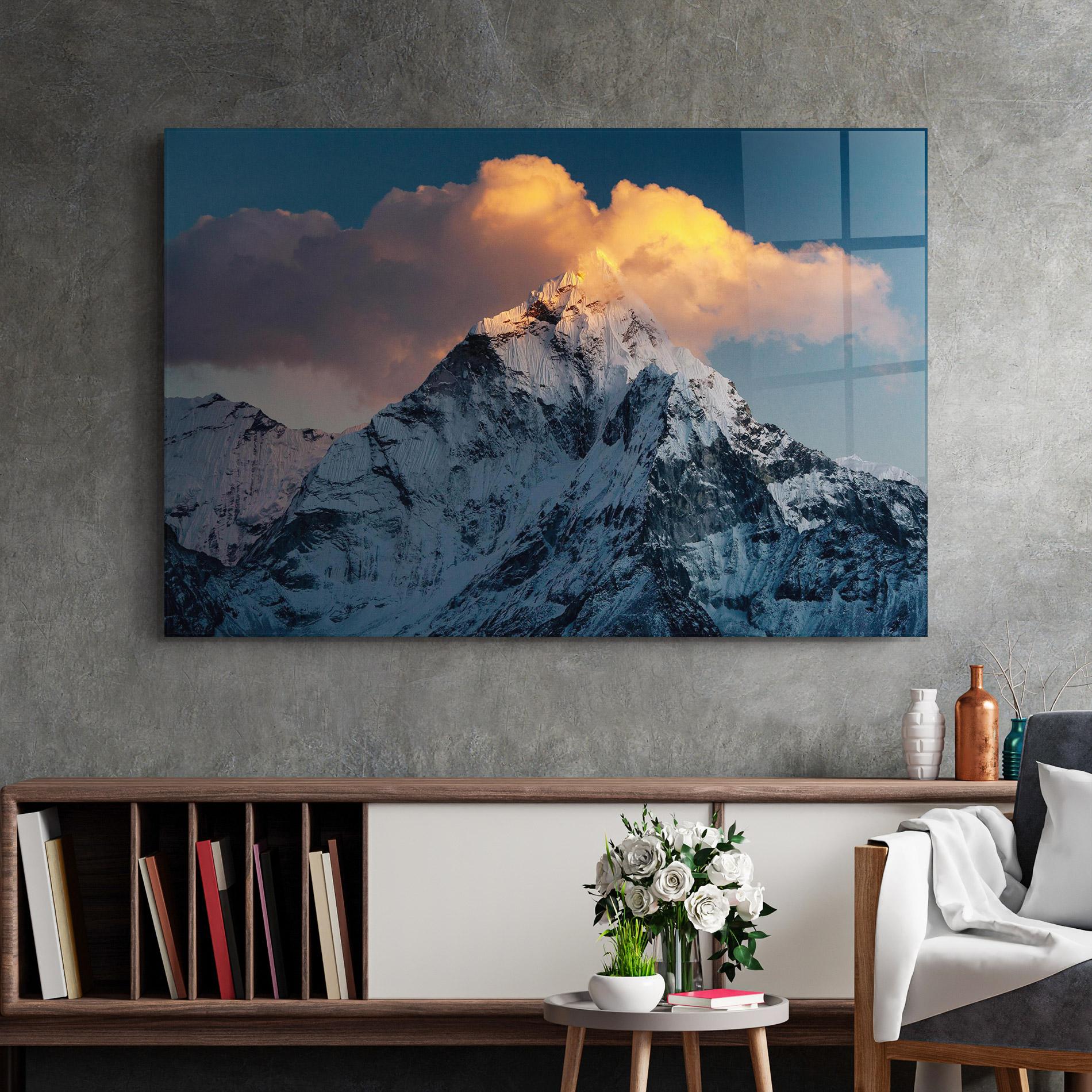 Tablou Sticla Orange Cloud Mountain mockup 2