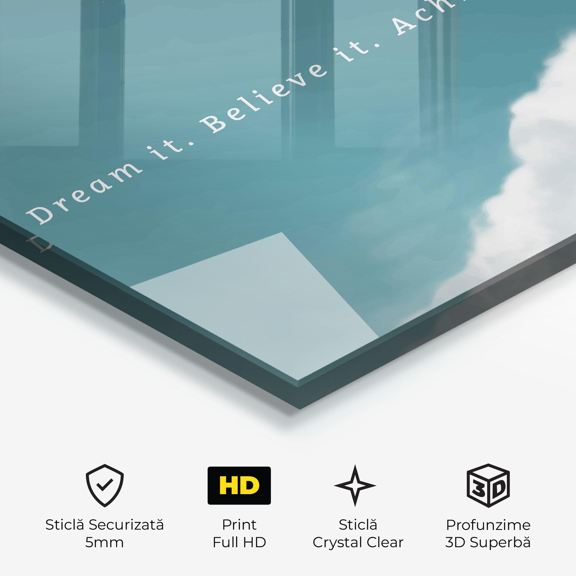 Tablou Sticla Clouds Text Green mockup 3