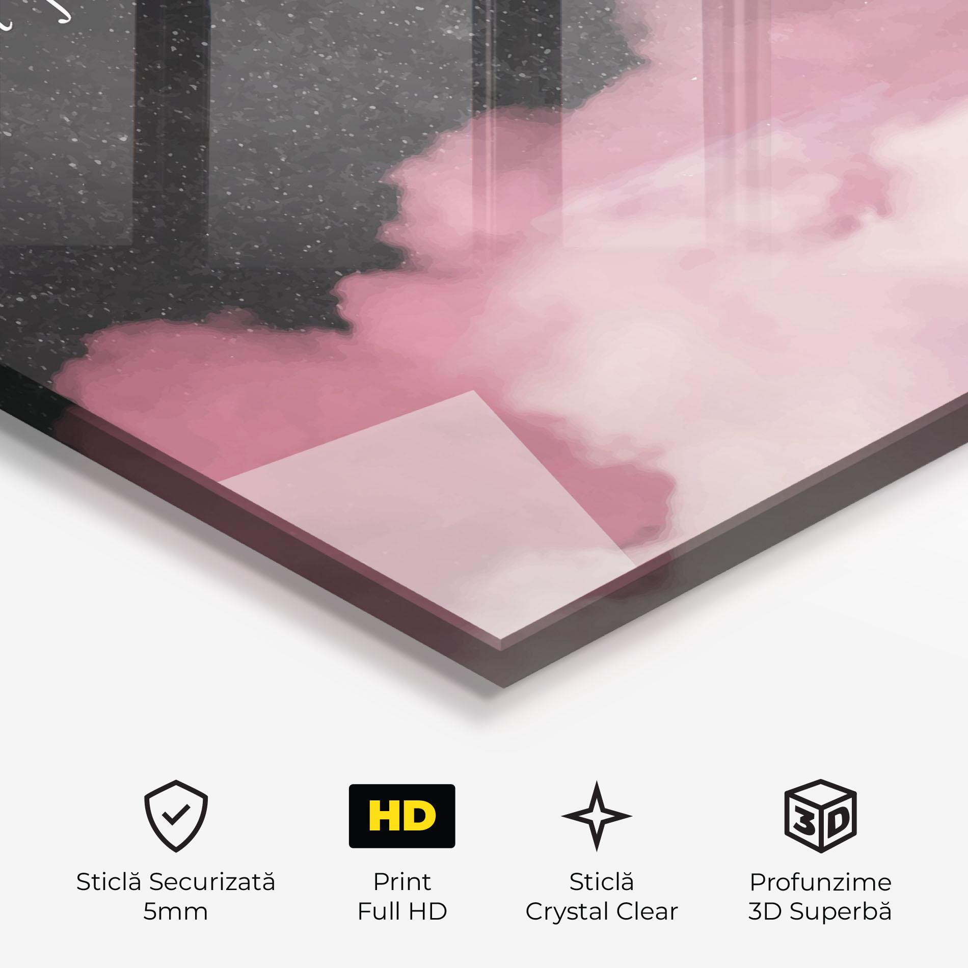 Tablou Sticla Clouds Text Pink mockup 3