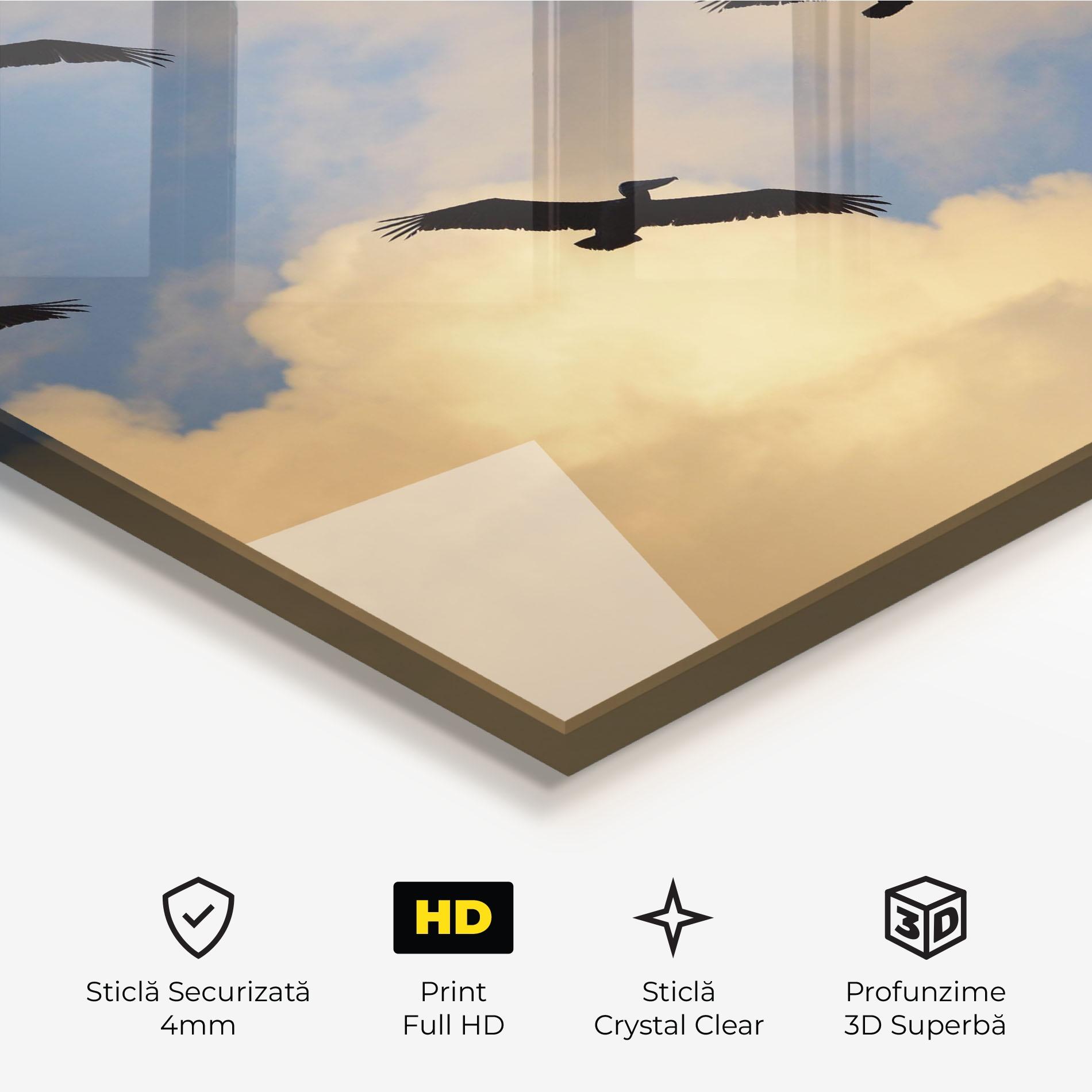 Tablou Sticla Bird Shilouette Cloud mockup 3