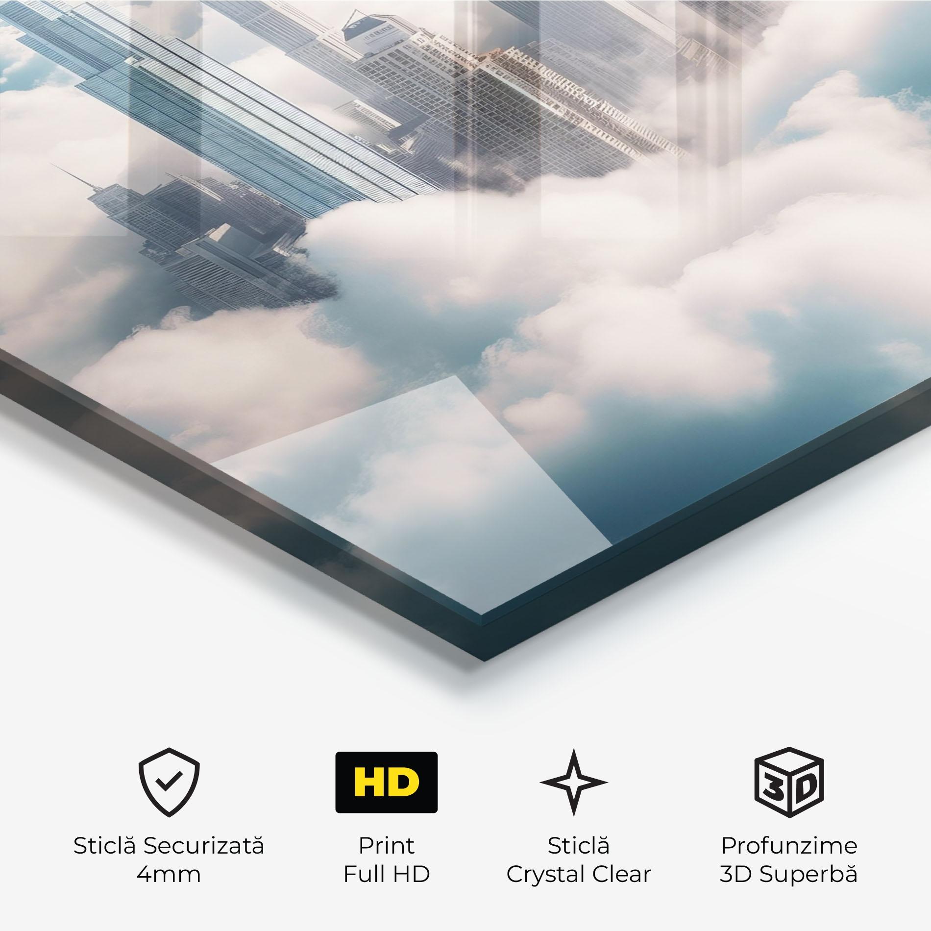 Tablou Sticla City Above Clouds mockup 3