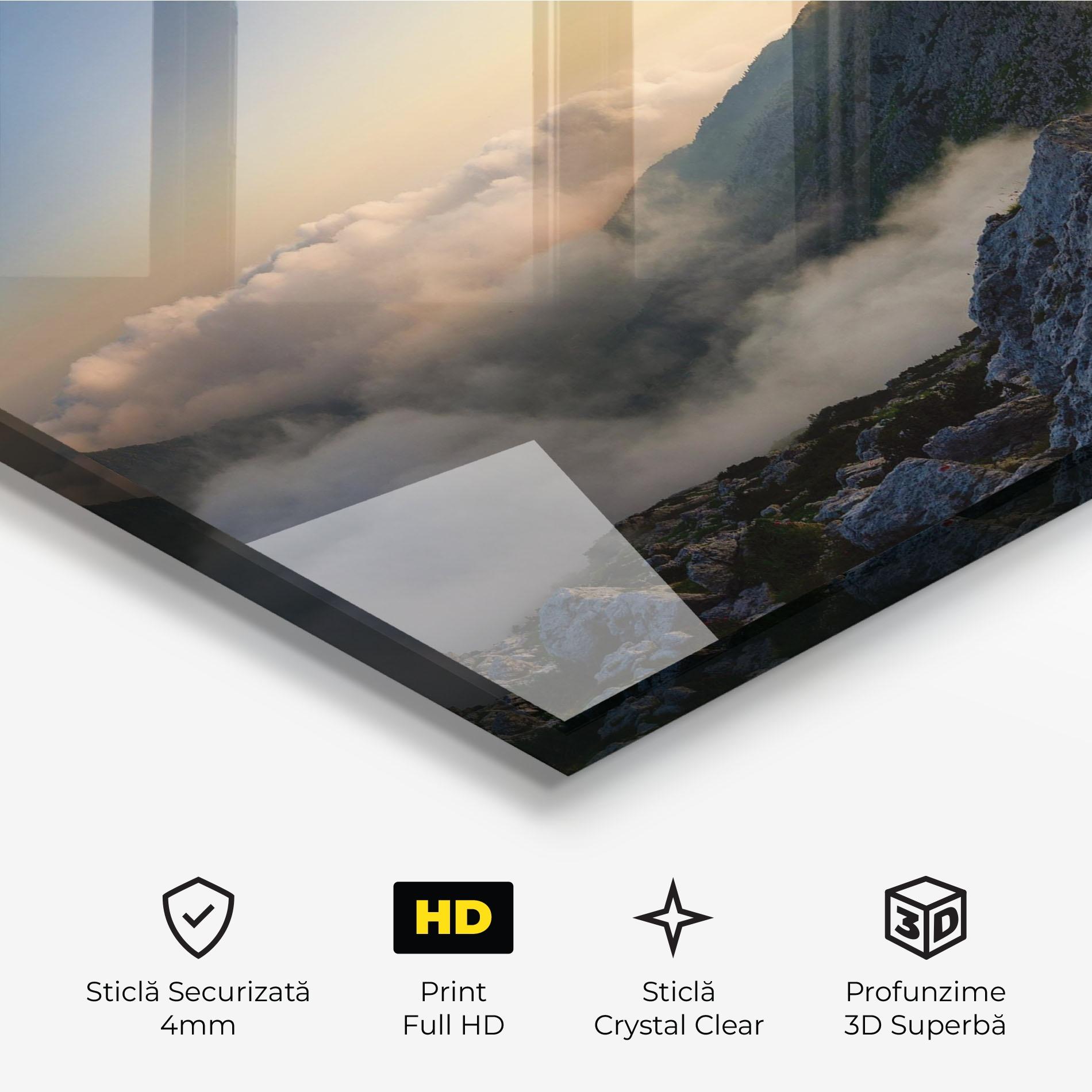 Tablou Sticla Panoramic Mountains Clouds mockup 3