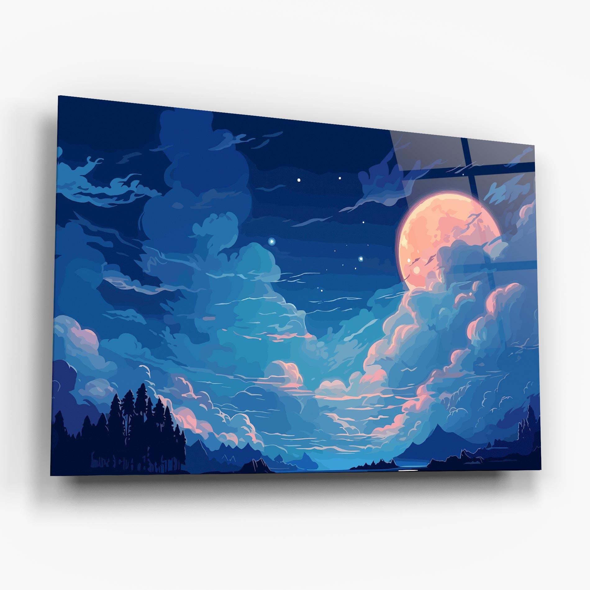 Tablou Sticla Blue Cloud Moon mockup 6