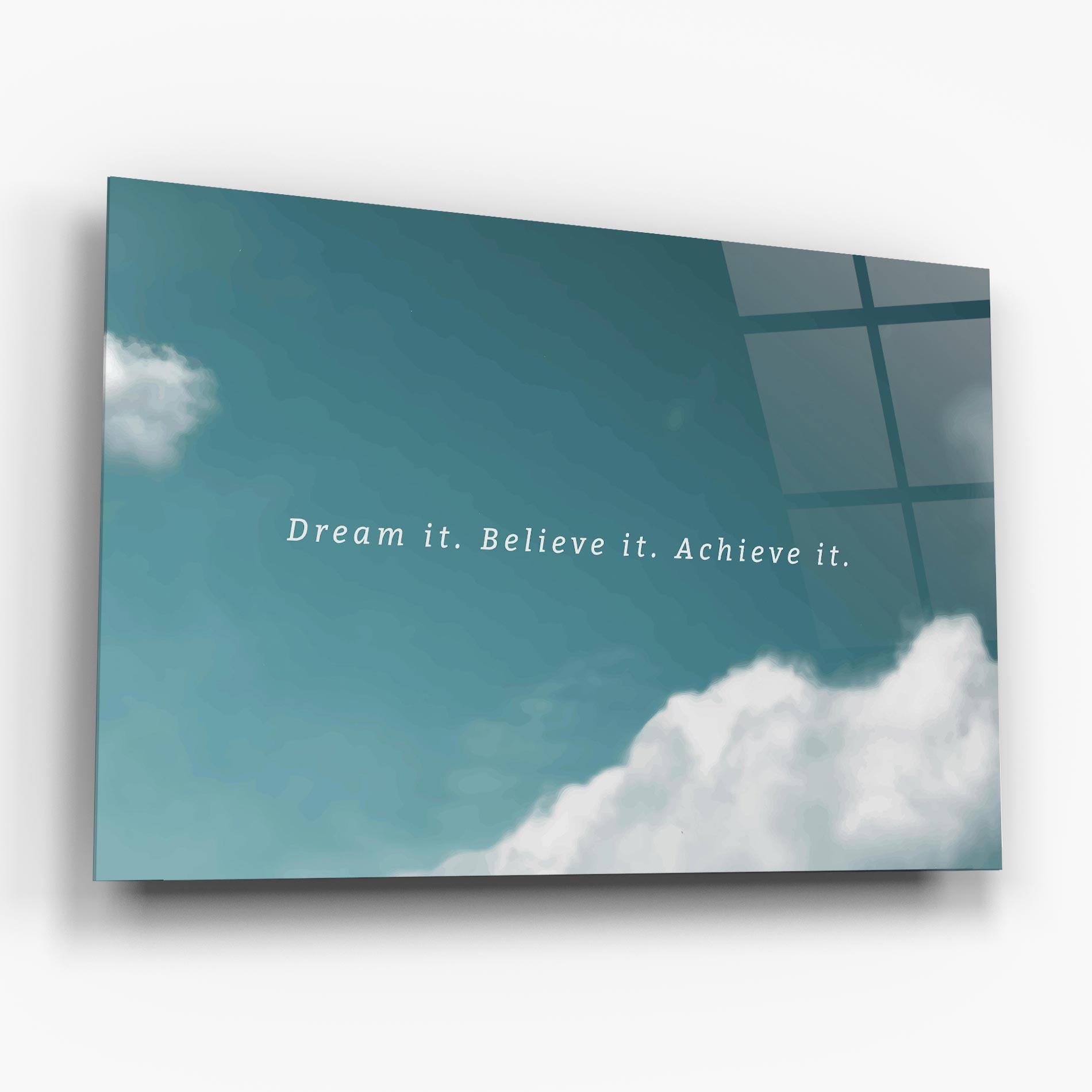 Tablou Sticla Clouds Text Green mockup 6