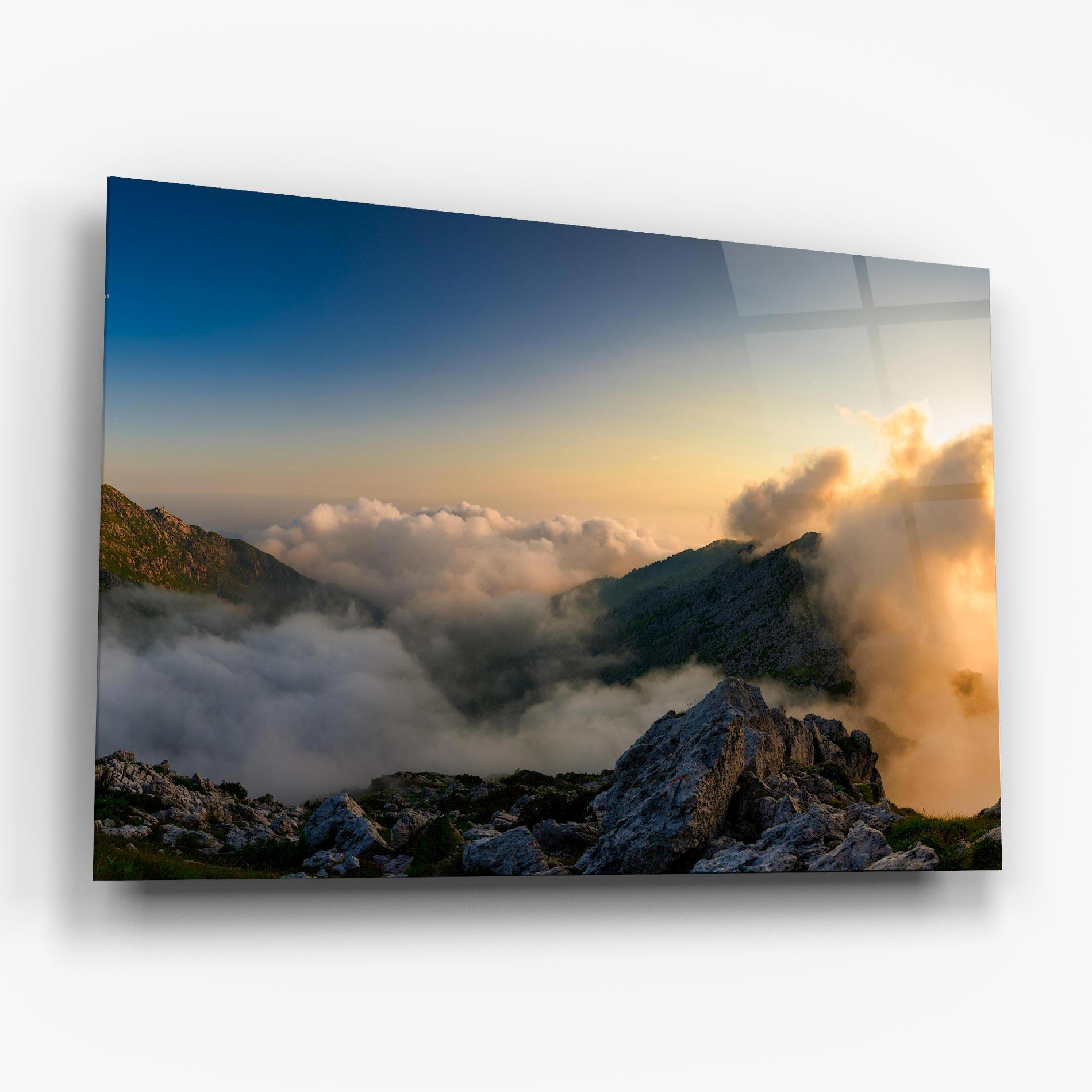 Tablou Sticla Panoramic Mountains Clouds mockup 6