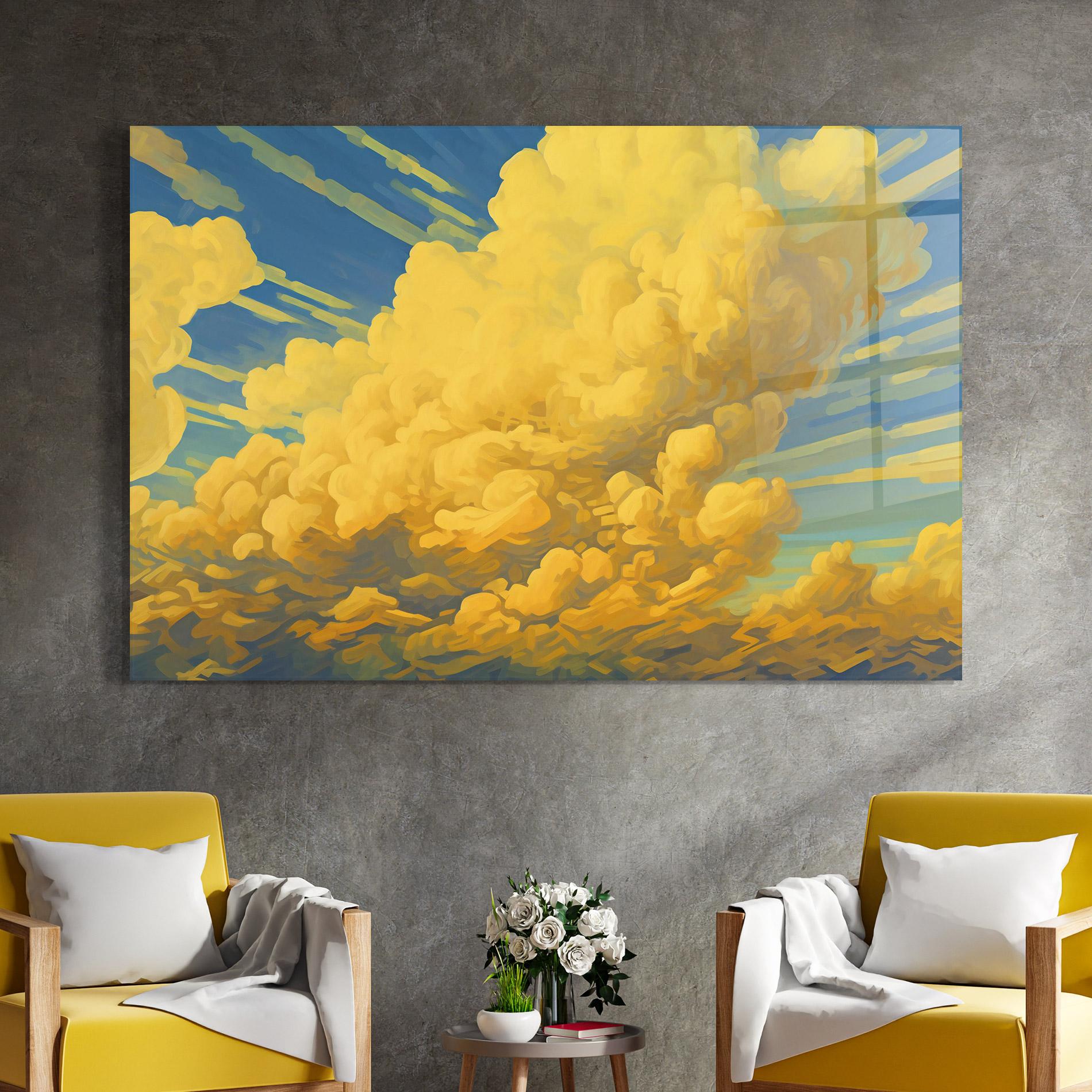 Tablou Sticla Big Yellow Cloud Art mockup 4