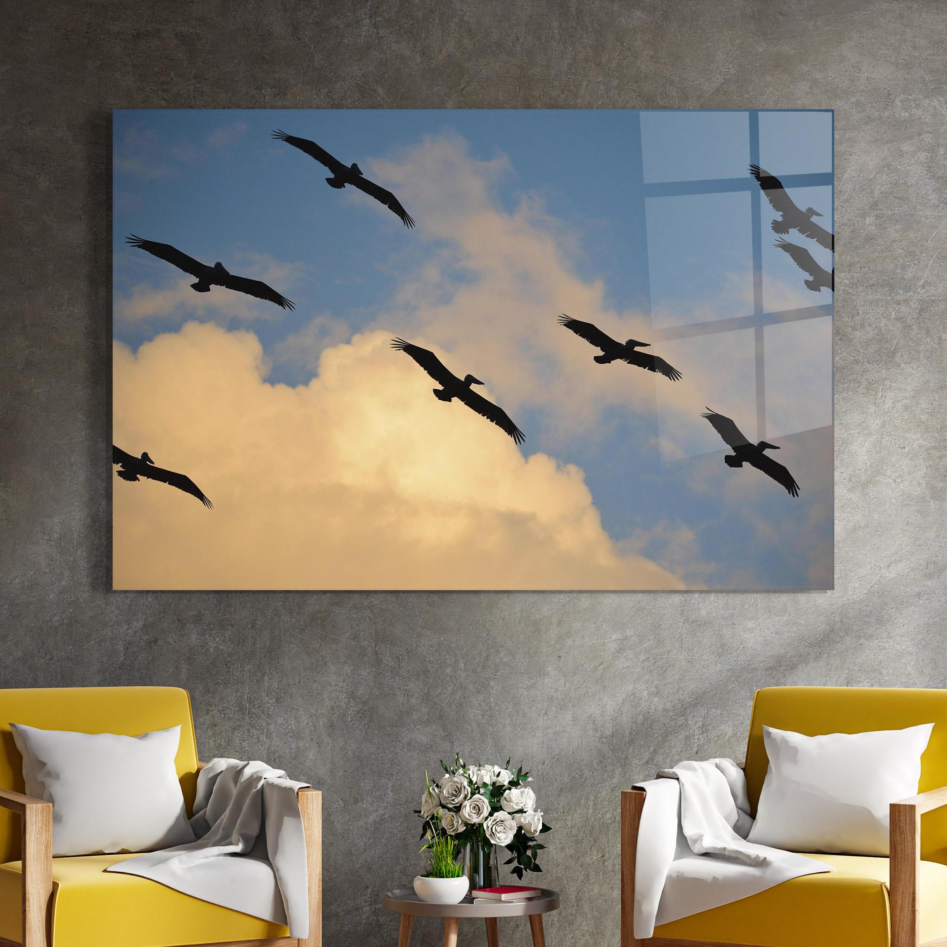 Tablou Sticla Bird Shilouette Cloud mockup 4