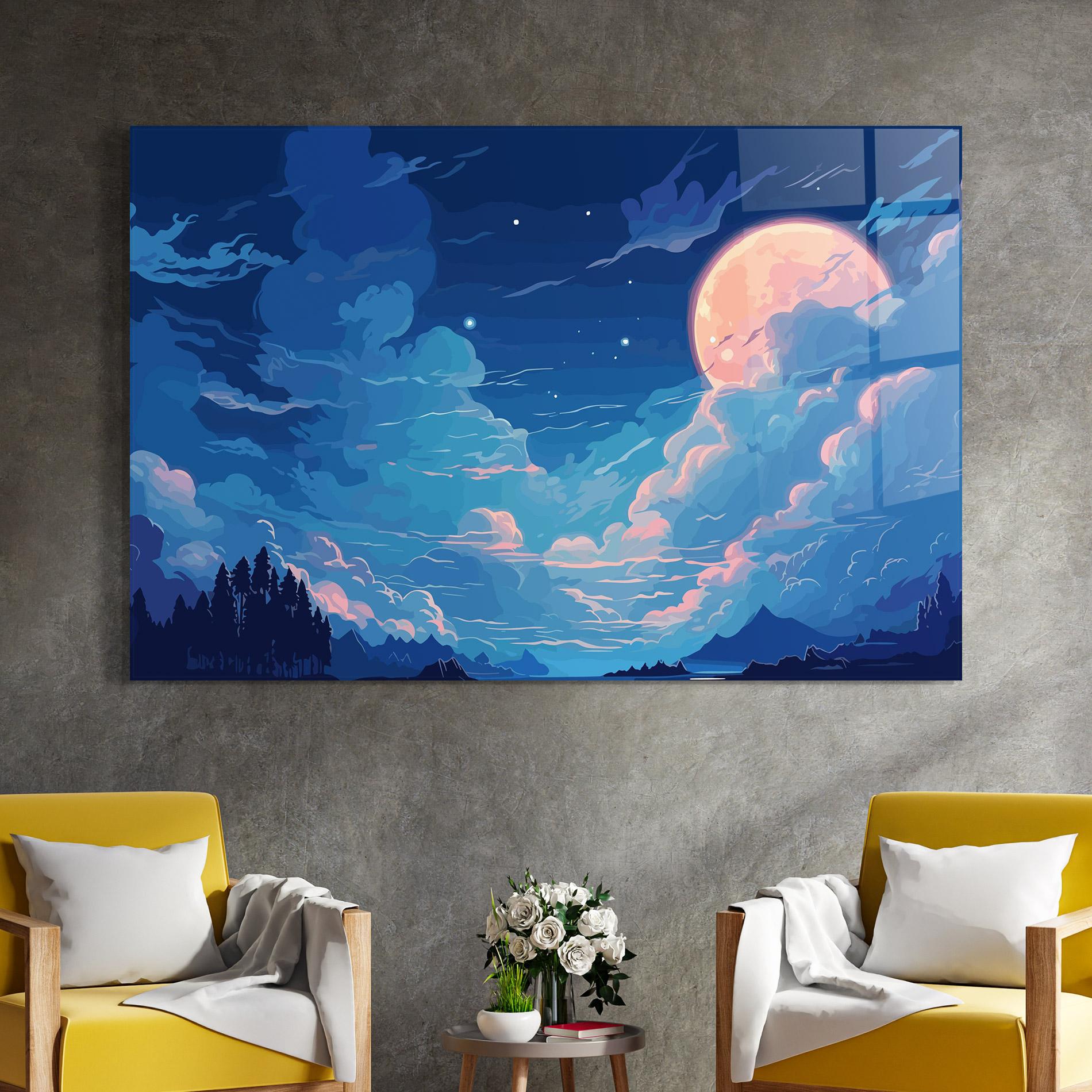 Tablou Sticla Blue Cloud Moon mockup 4