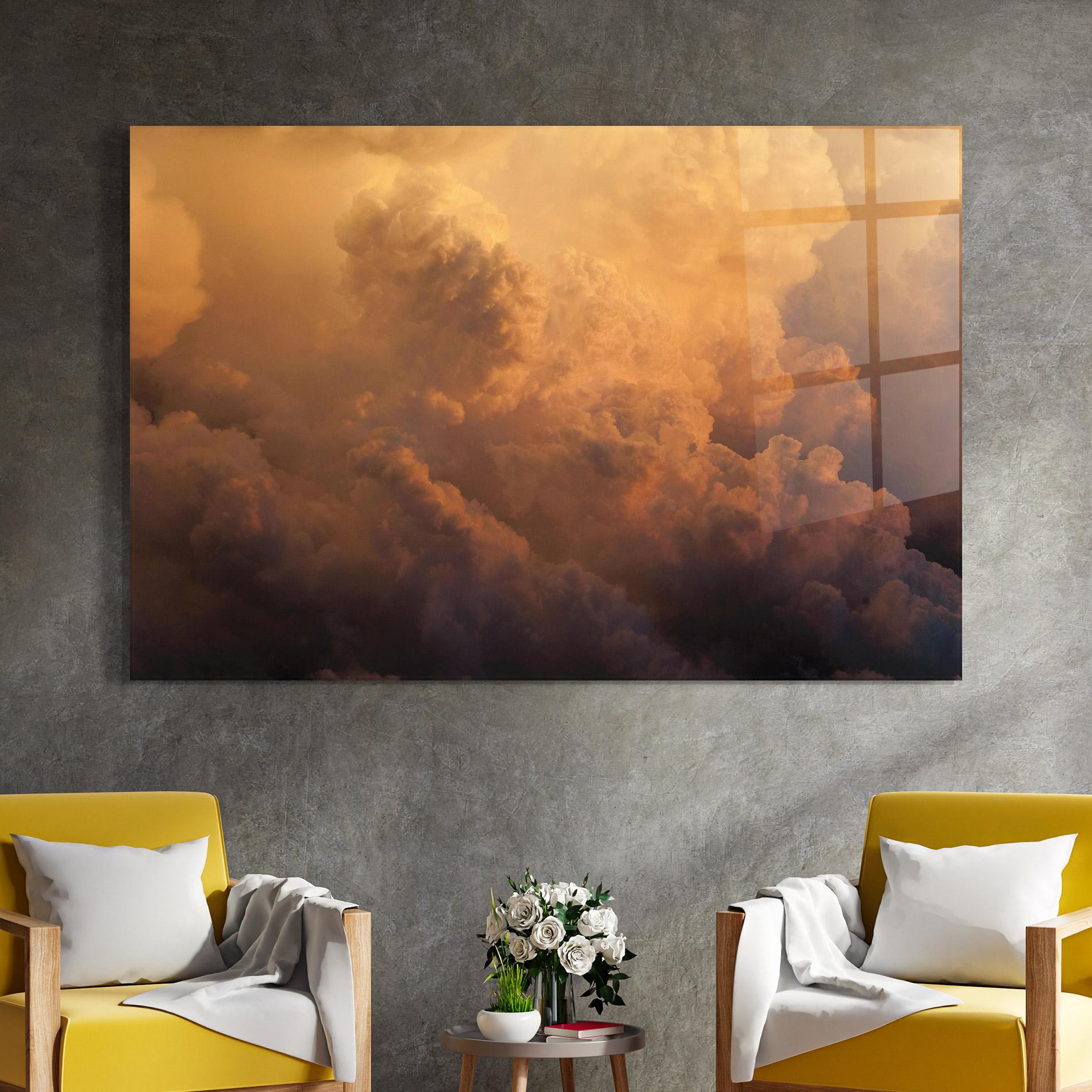 Tablou Sticla Brown Orange Clouds mockup 4