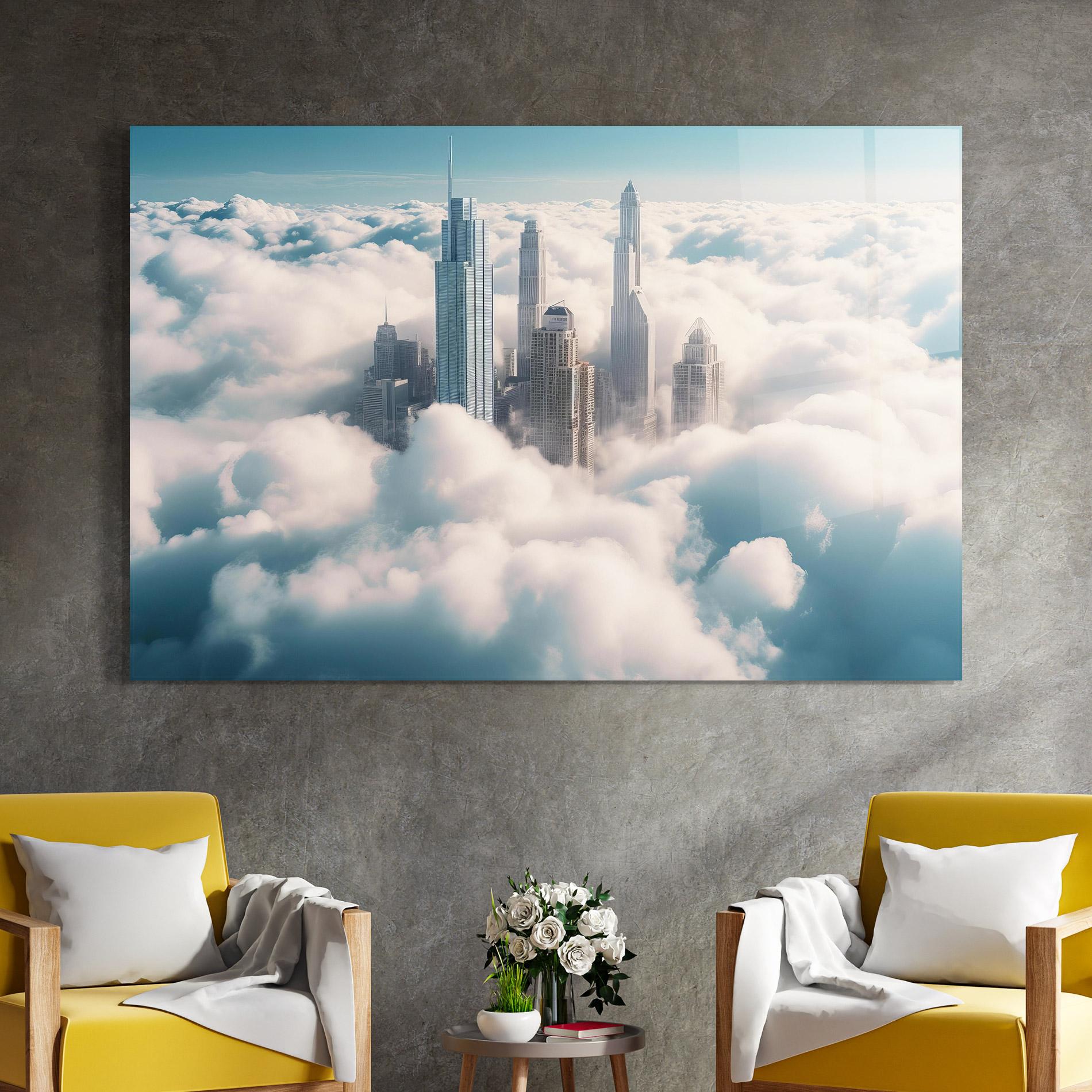 Tablou Sticla City Above Clouds mockup 4
