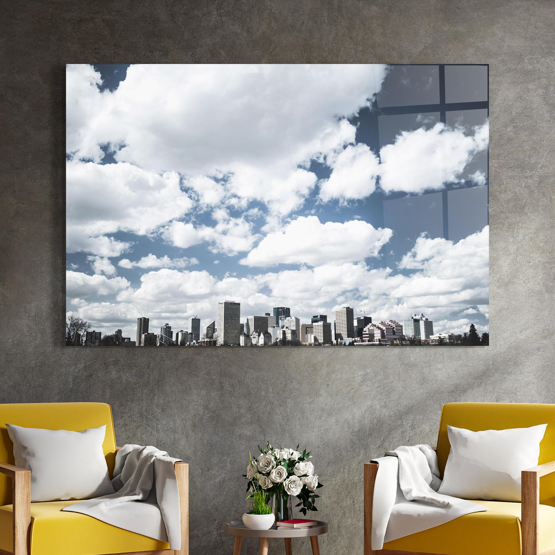 Tablou Sticla Clouds Over City mockup 4