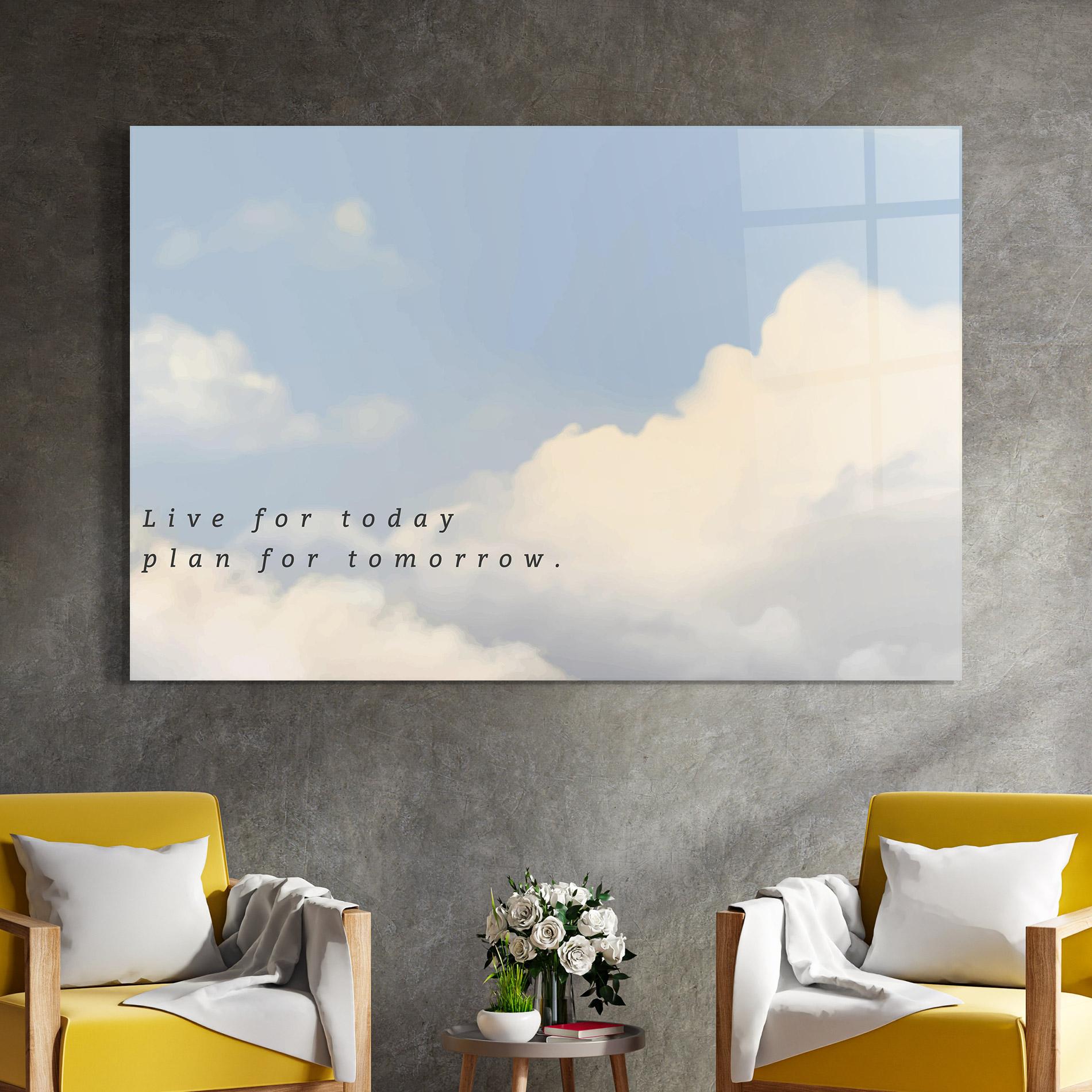 Tablou Sticla Clouds Text Blue mockup 4