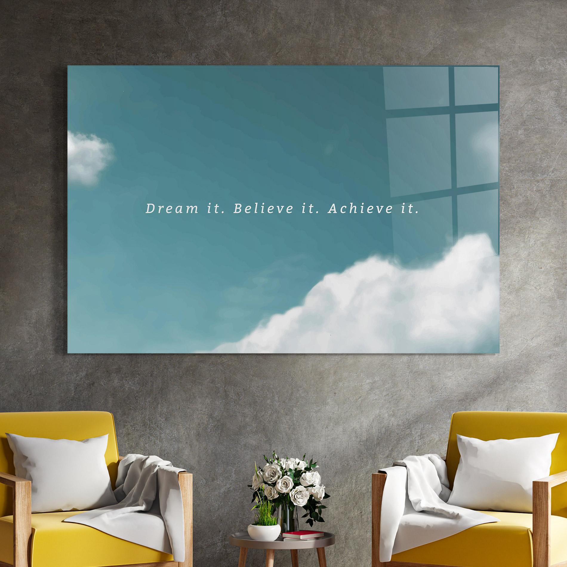 Tablou Sticla Clouds Text Green mockup 4