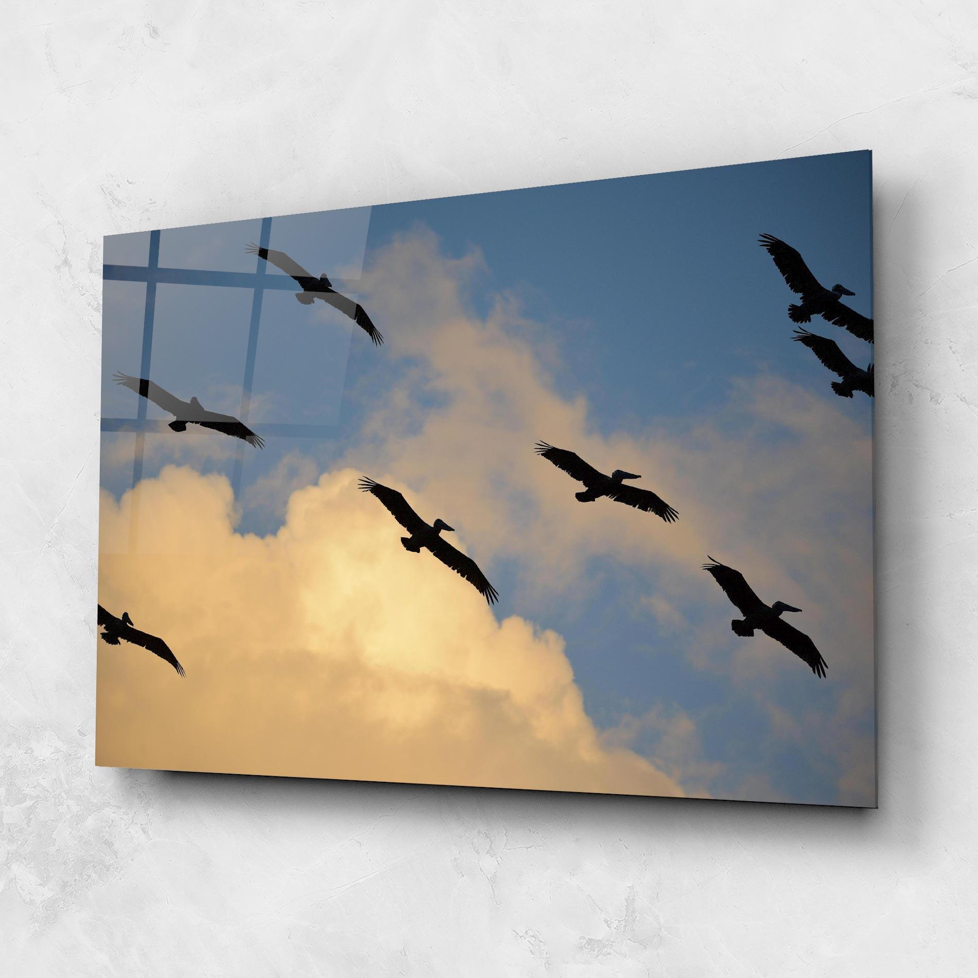 Tablou Sticla Bird Shilouette Cloud mockup 1
