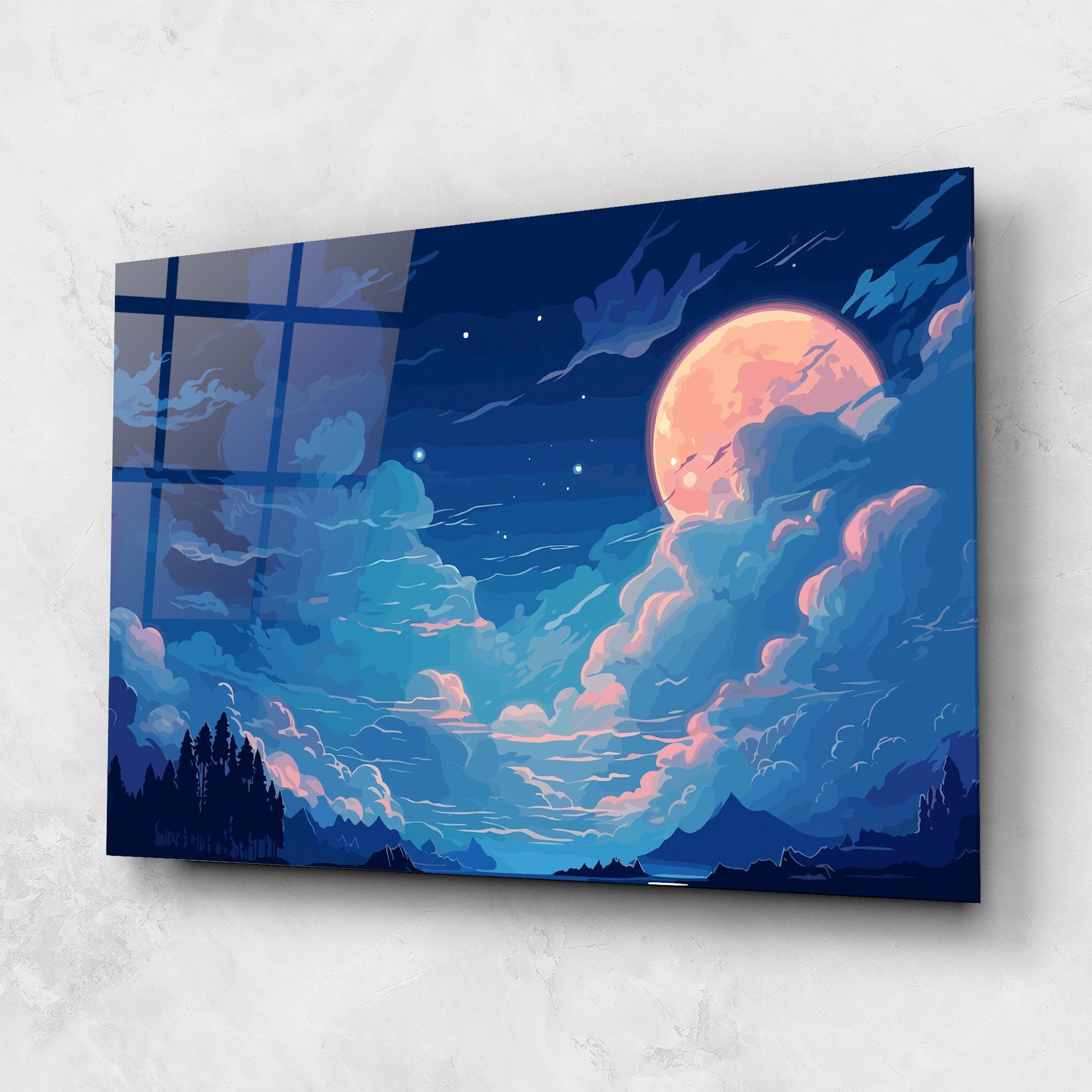 Tablou Sticla Blue Cloud Moon mockup 1