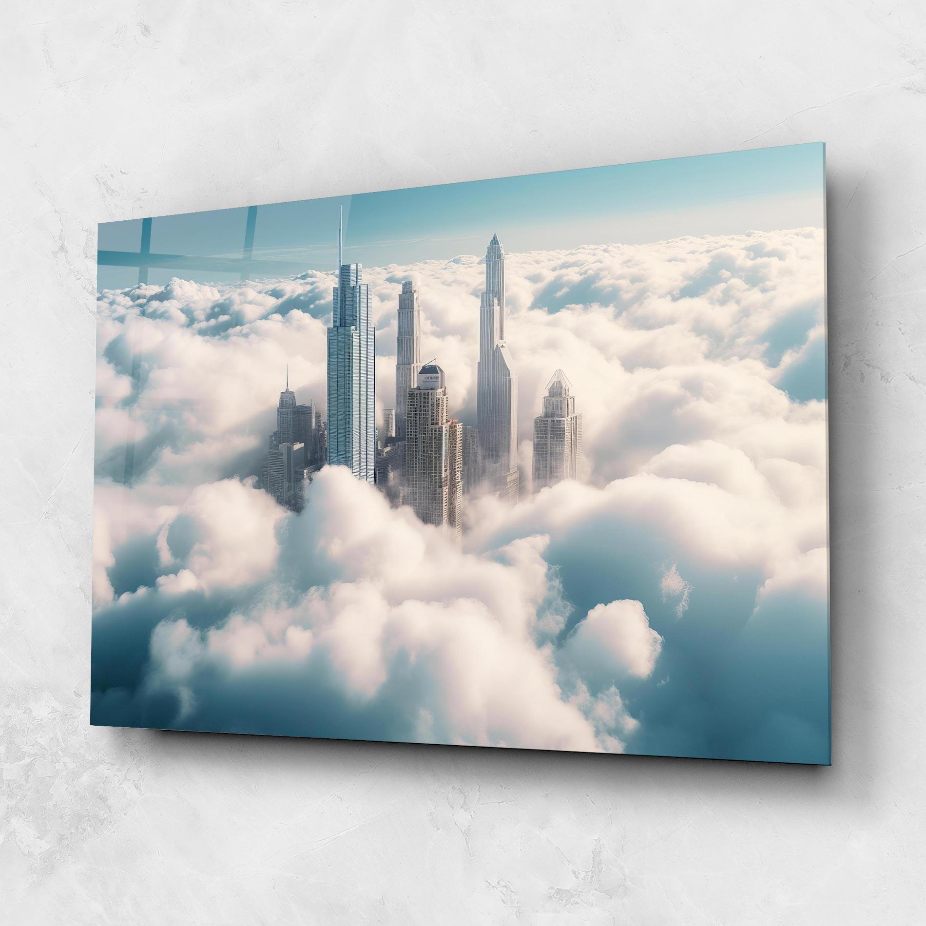 Tablou Sticla City Above Clouds mockup 1