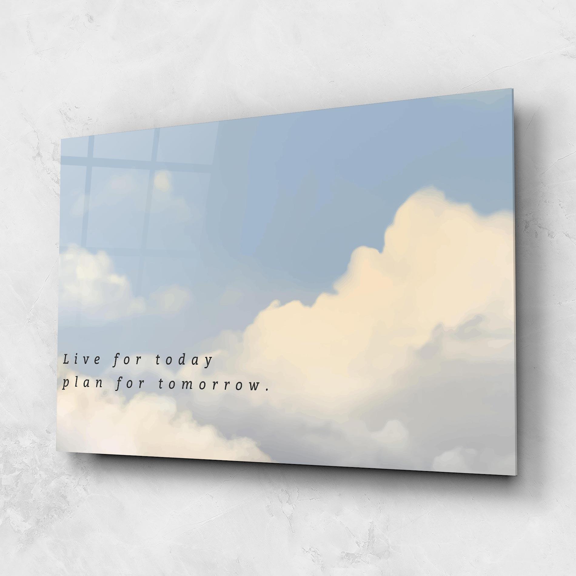Tablou Sticla Clouds Text Blue mockup 1