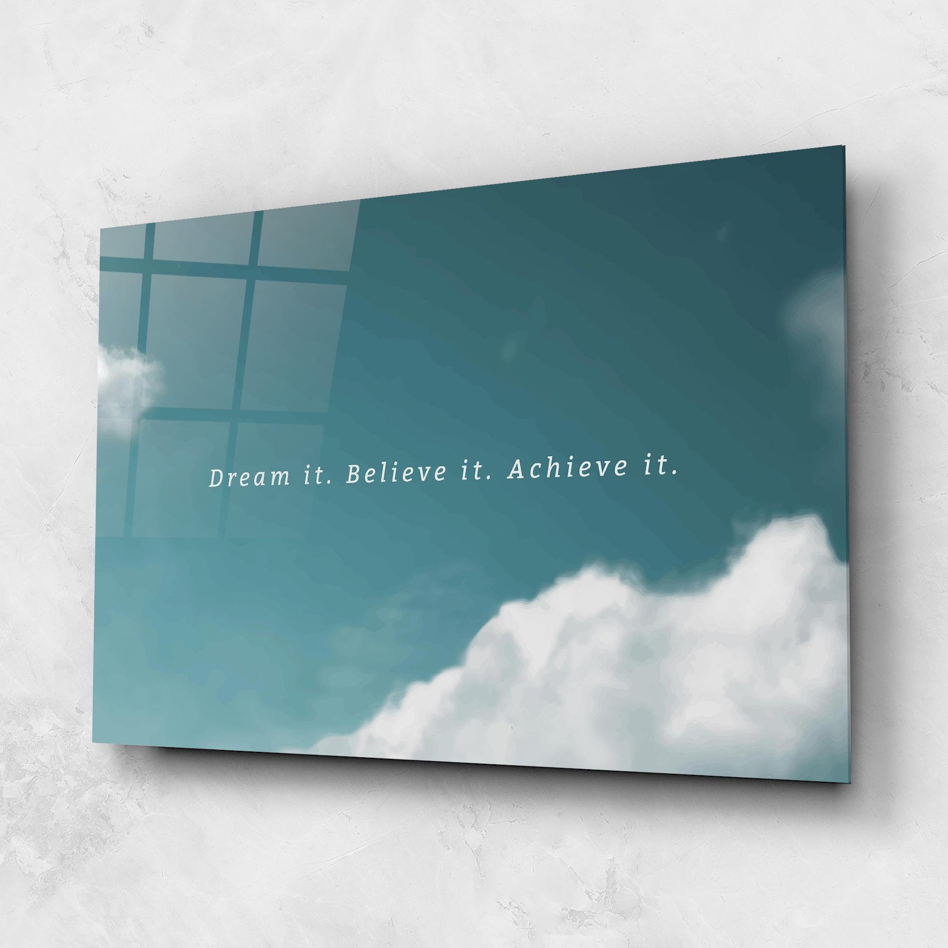 Tablou Sticla Clouds Text Green mockup 1