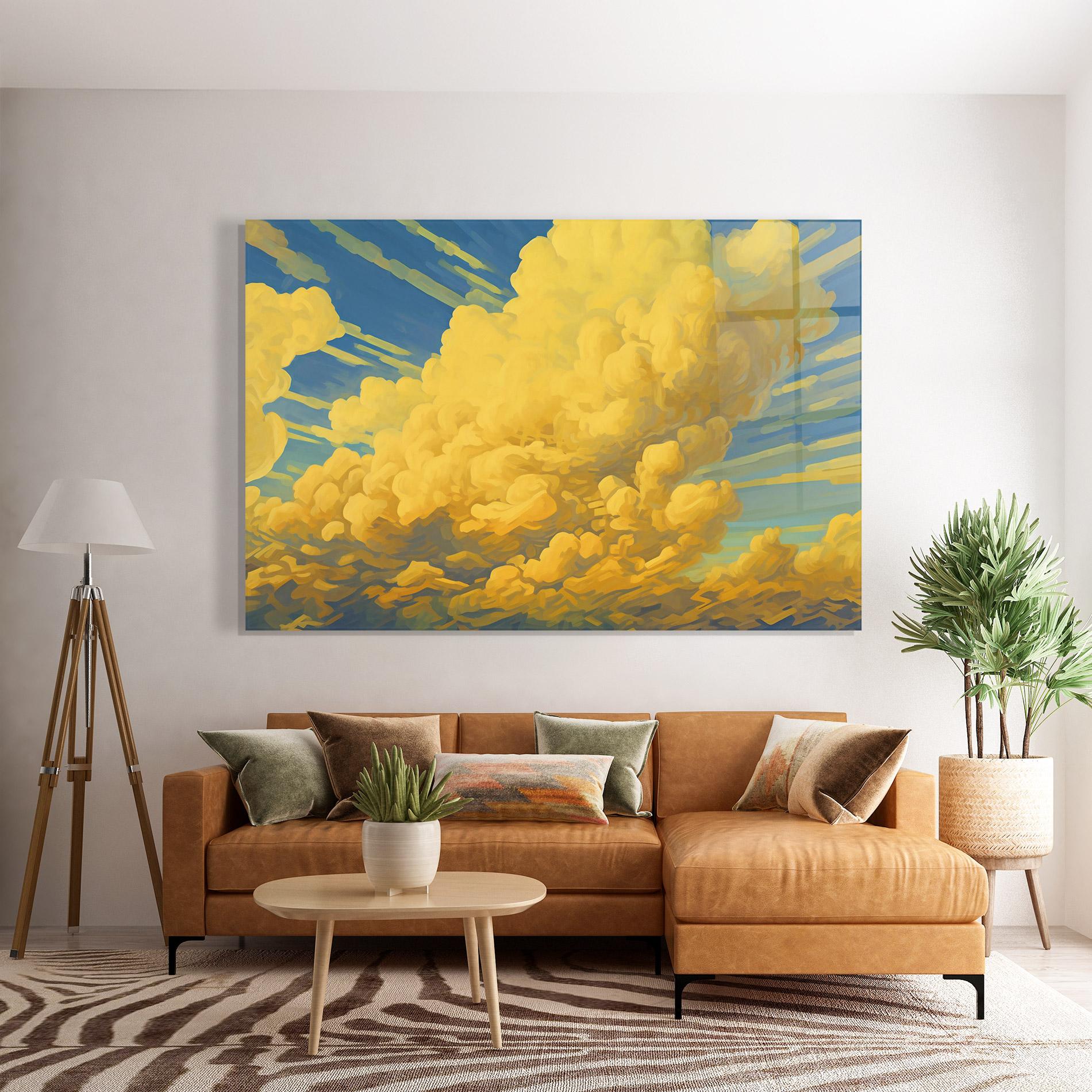 Tablou Sticla Big Yellow Cloud Art mockup 7