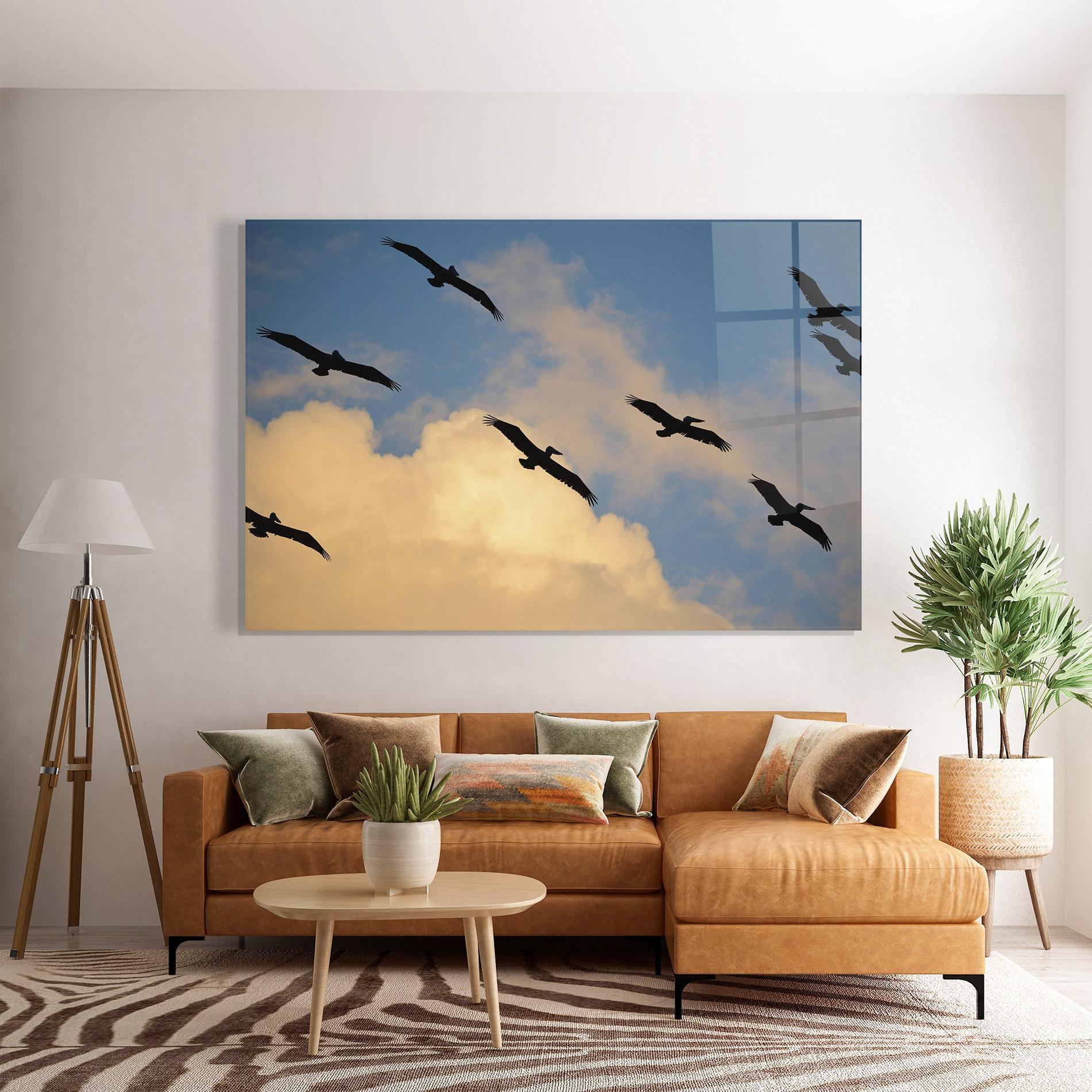 Tablou Sticla Bird Shilouette Cloud mockup 7