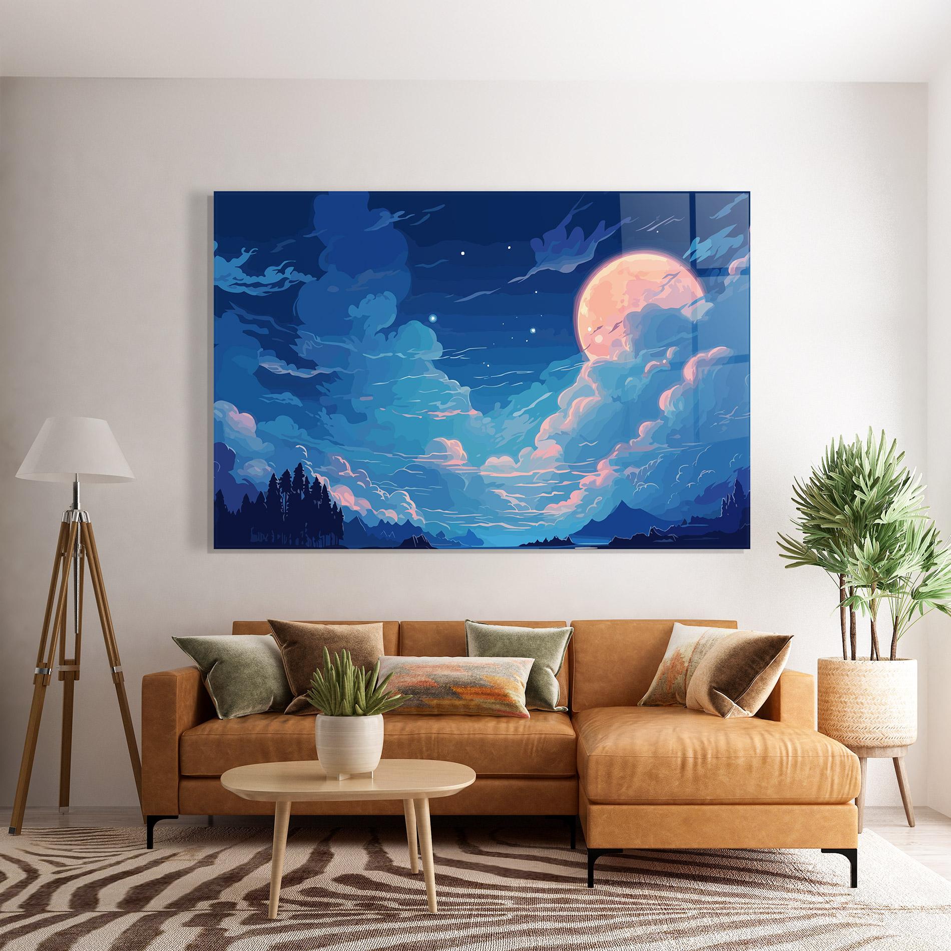 Tablou Sticla Blue Cloud Moon mockup 7