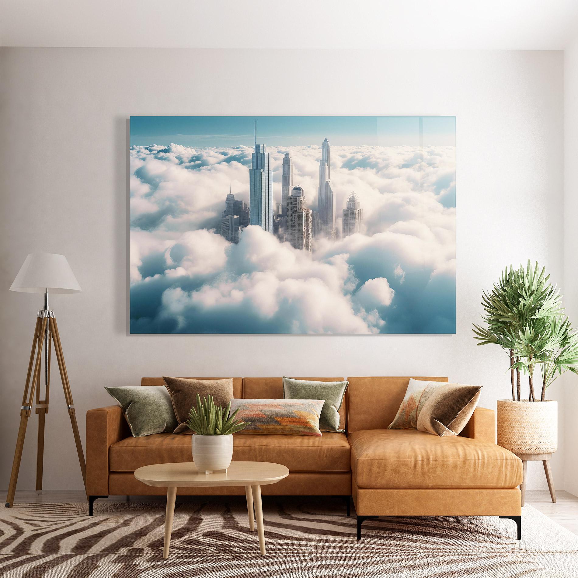 Tablou Sticla City Above Clouds mockup 7