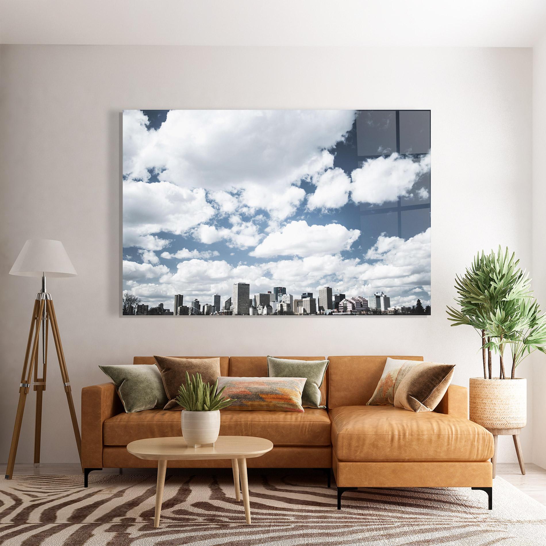 Tablou Sticla Clouds Over City mockup 7