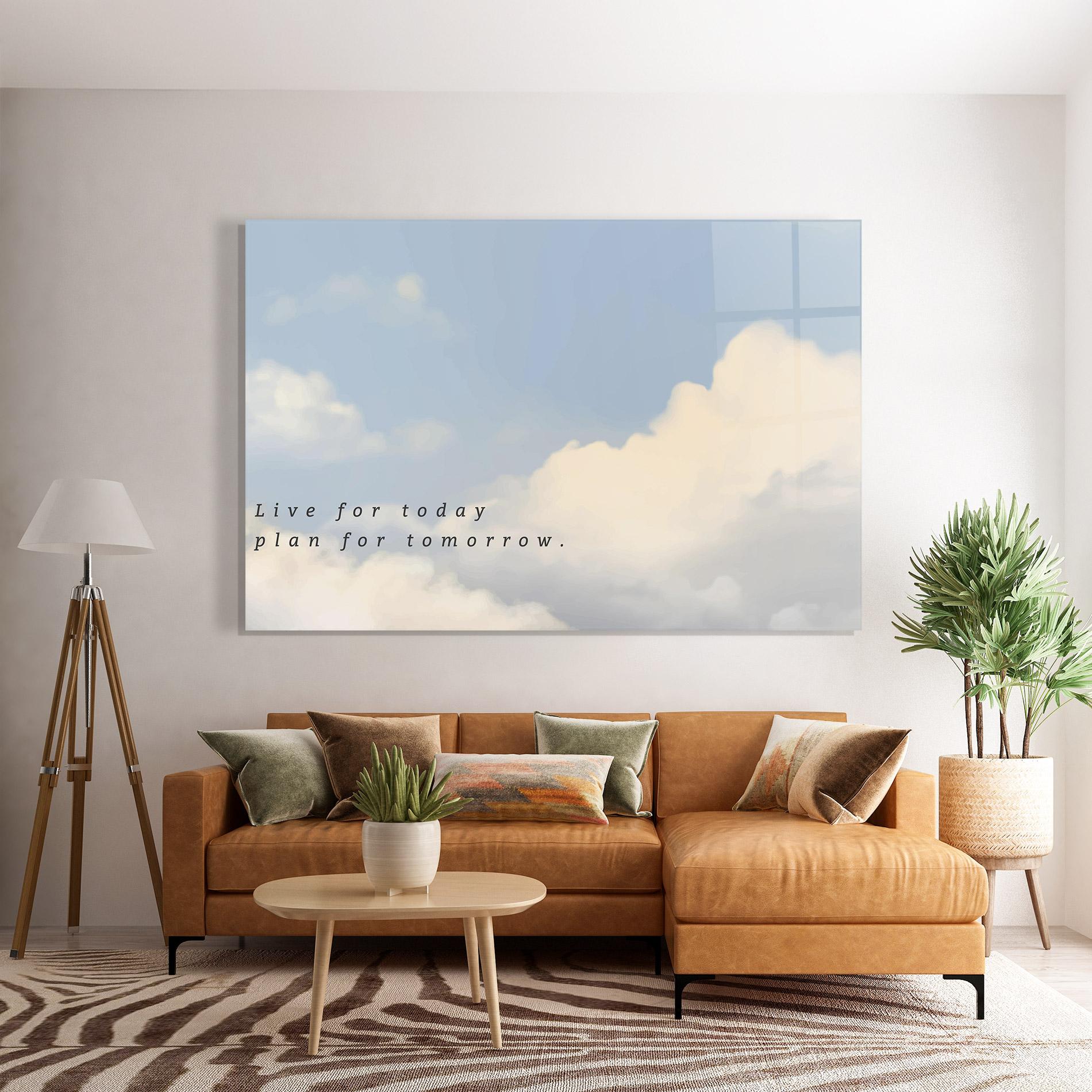 Tablou Sticla Clouds Text Blue mockup 7