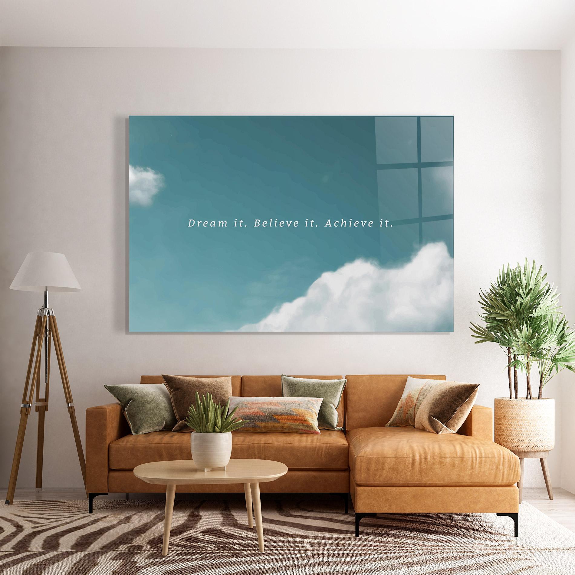 Tablou Sticla Clouds Text Green mockup 7