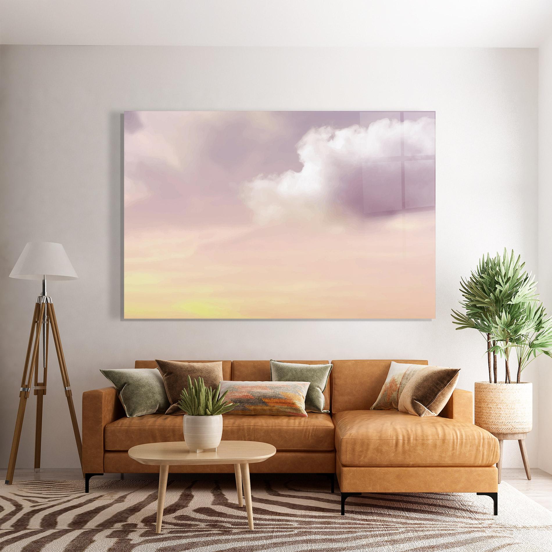 Tablou Sticla Clouds Watercolor Cream mockup 7