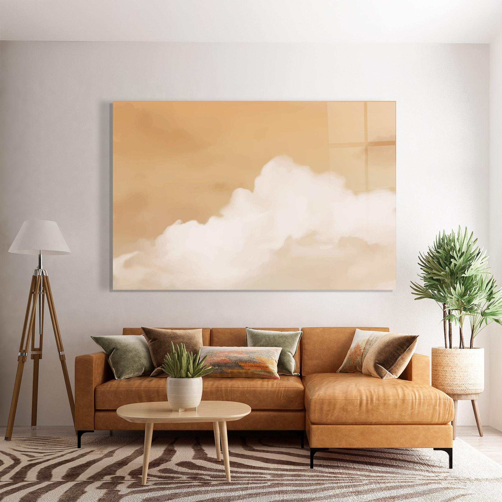 Tablou Sticla Clouds Watercolor Yellow mockup 7