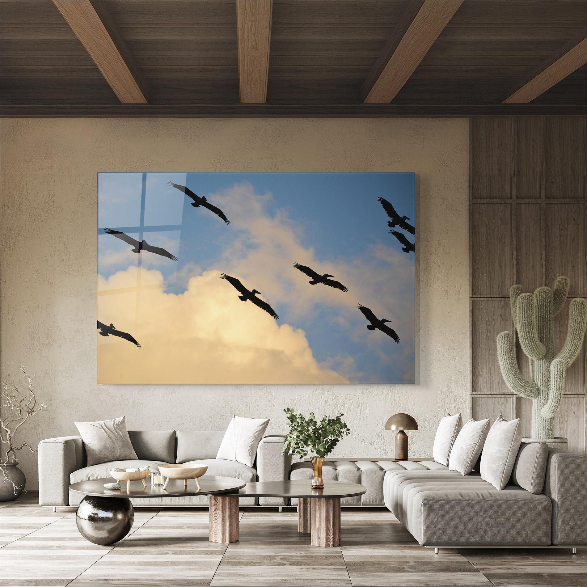 Tablou Sticla Bird Shilouette Cloud mockup 8