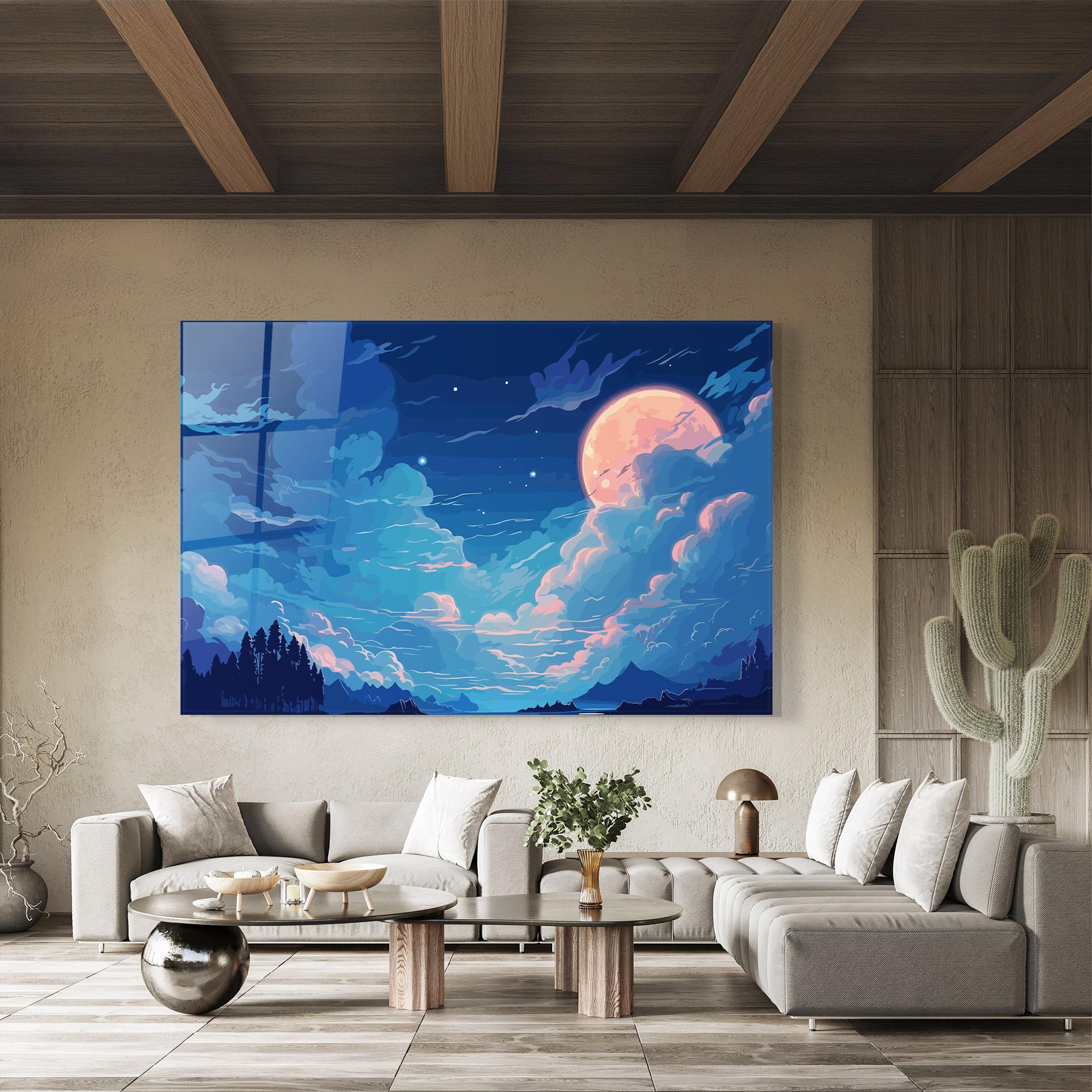 Tablou Sticla Blue Cloud Moon mockup 8