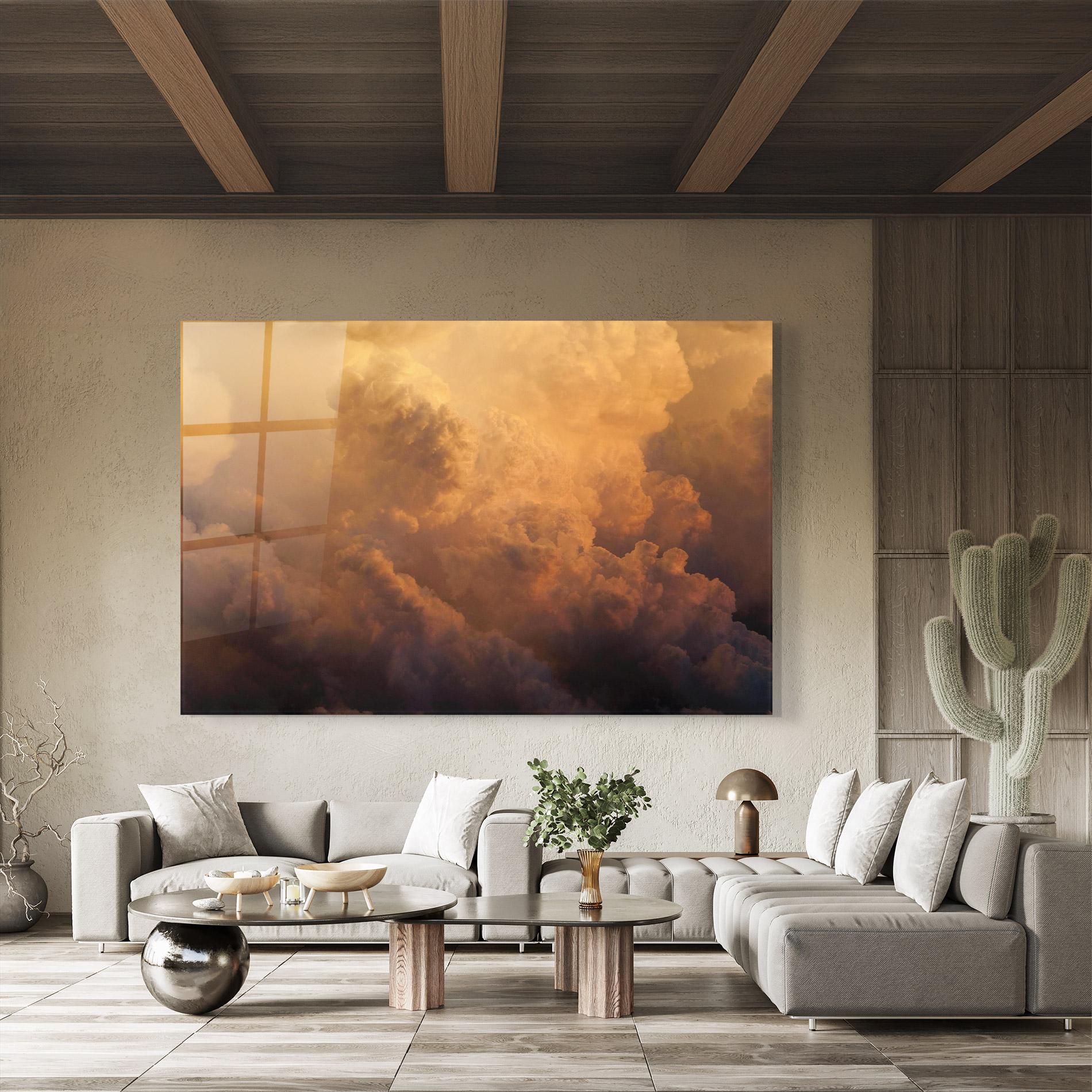Tablou Sticla Brown Orange Clouds mockup 8