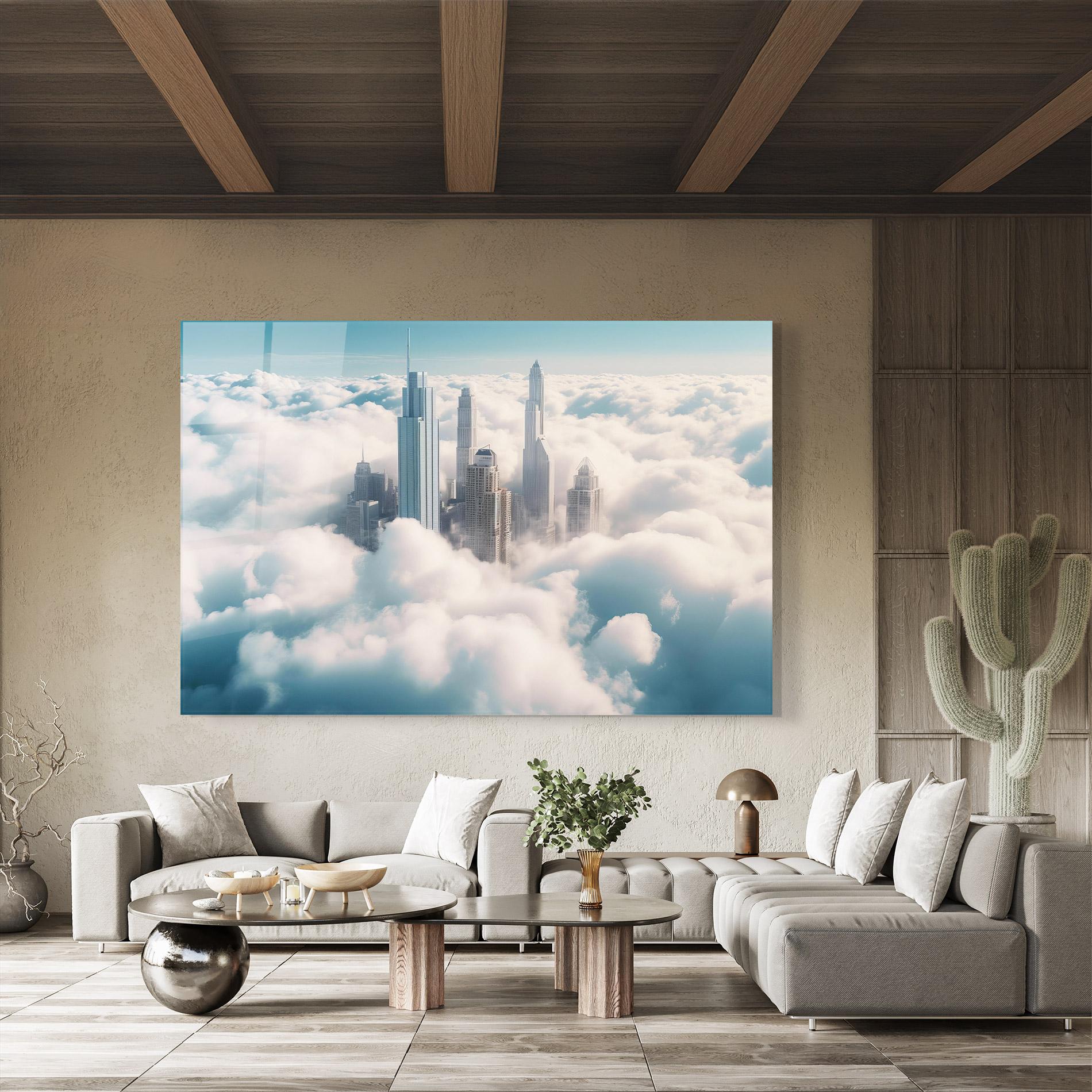 Tablou Sticla City Above Clouds mockup 8