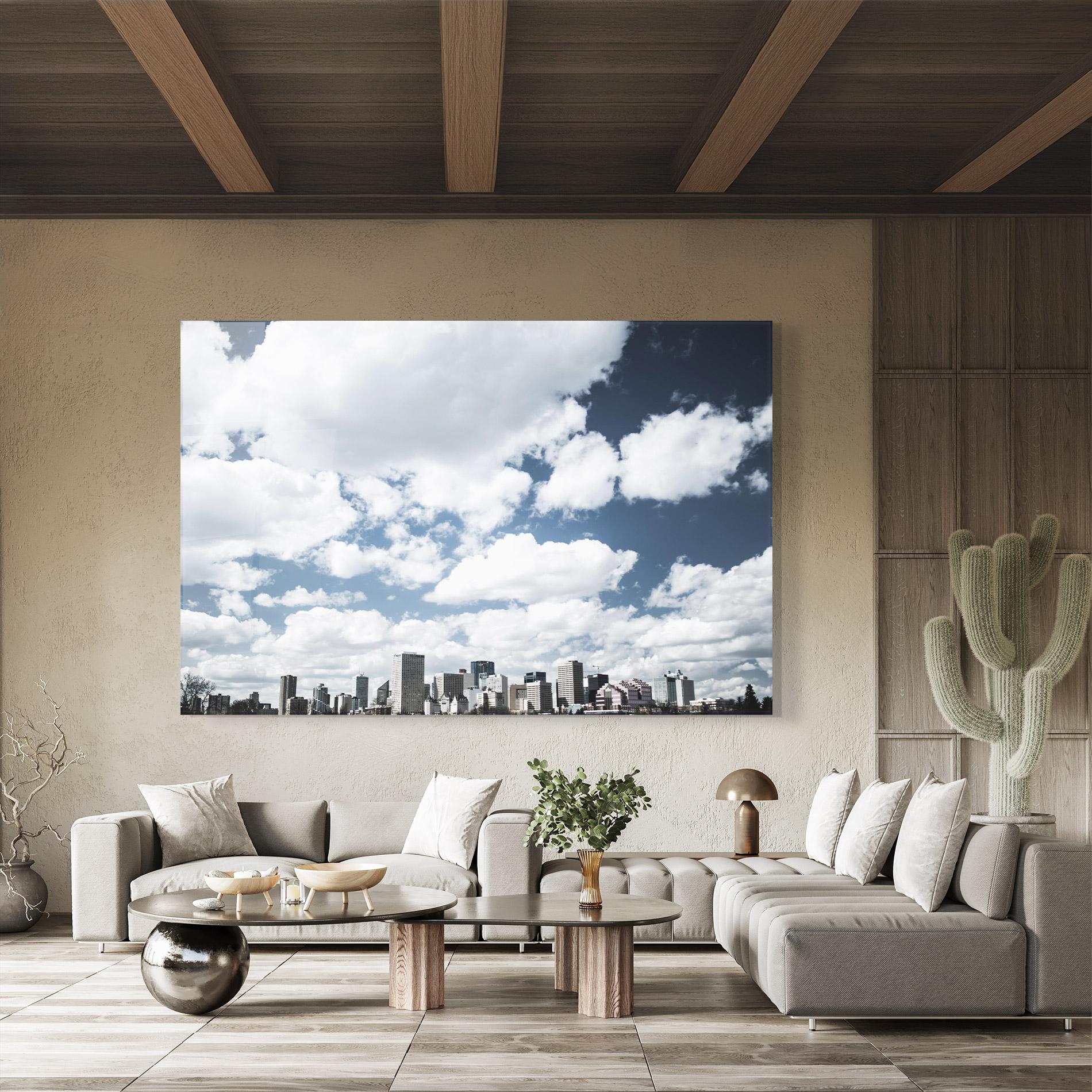Tablou Sticla Clouds Over City mockup 8