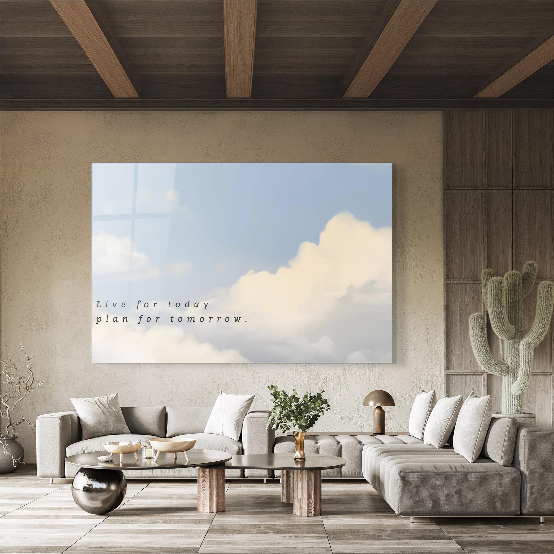 Tablou Sticla Clouds Text Blue mockup 8