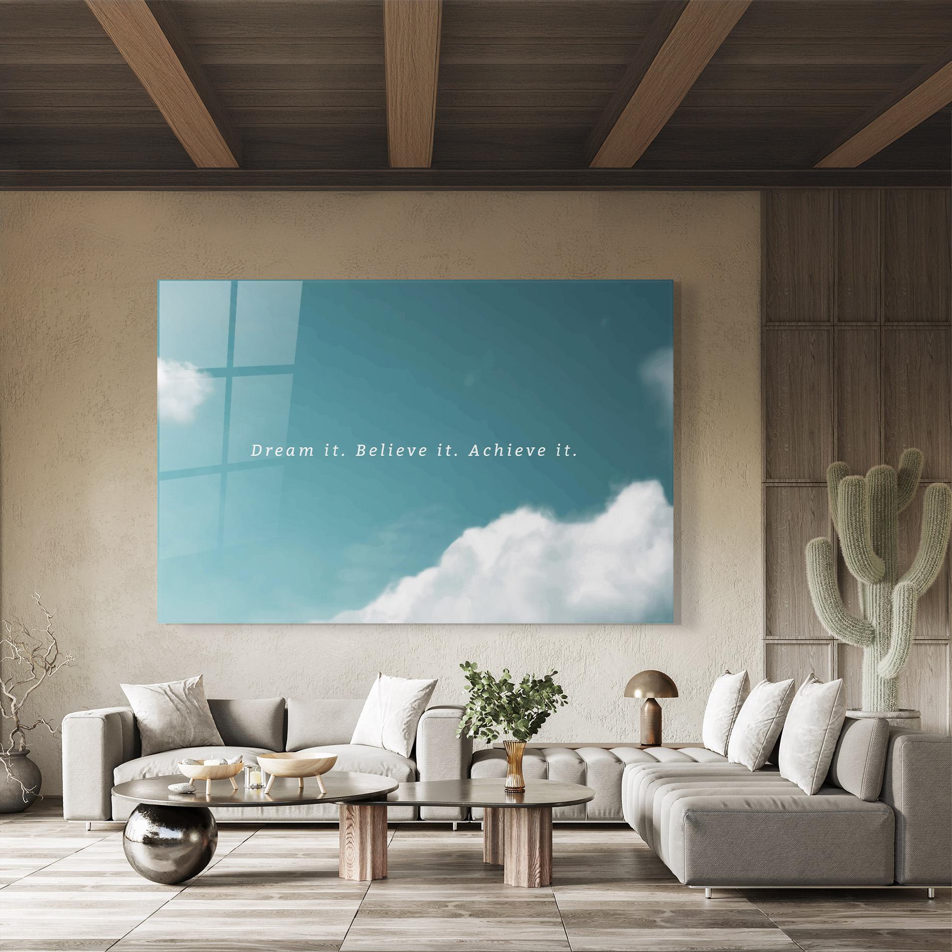 Tablou Sticla Clouds Text Green mockup 8