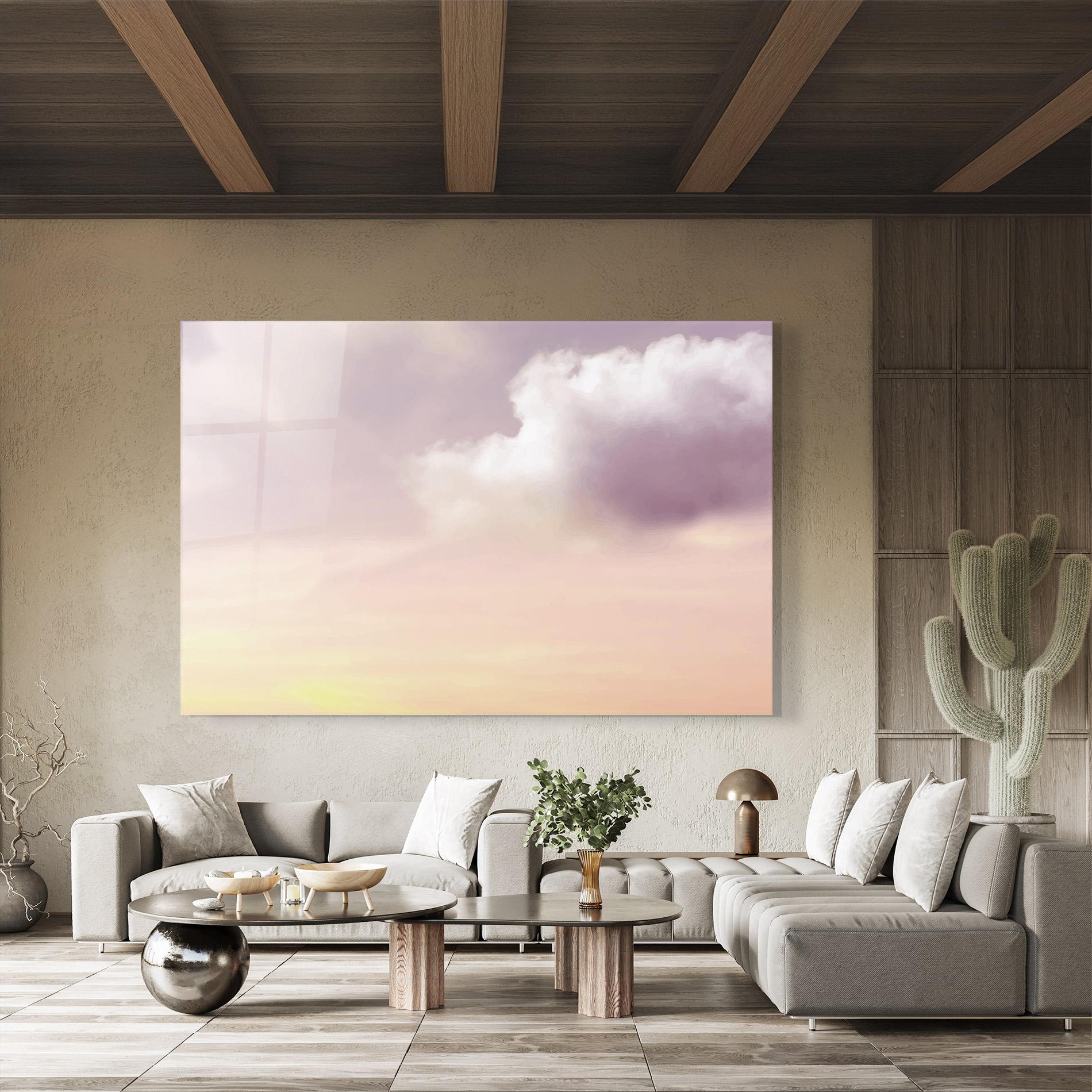 Tablou Sticla Clouds Watercolor Cream mockup 8