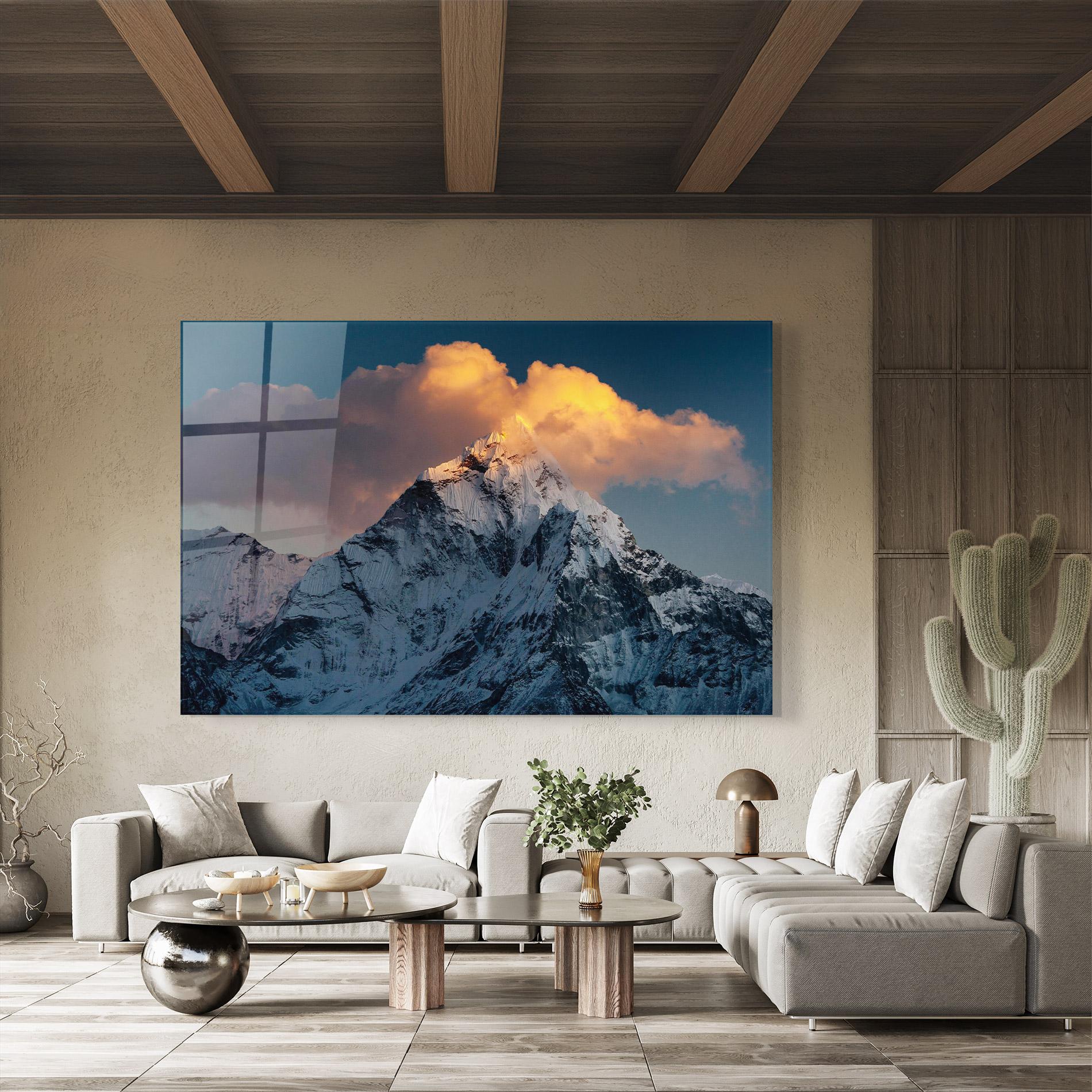 Tablou Sticla Orange Cloud Mountain mockup 8