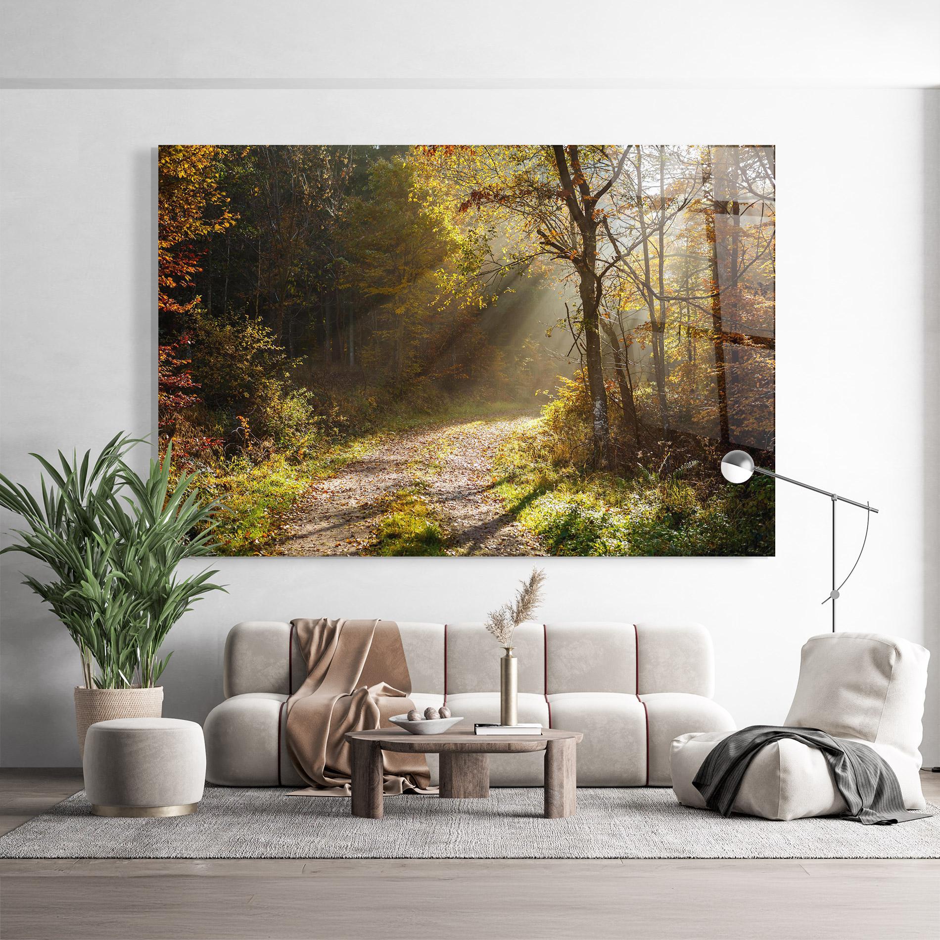 Tablou Sticla Autumn Trees Sun mockup 9