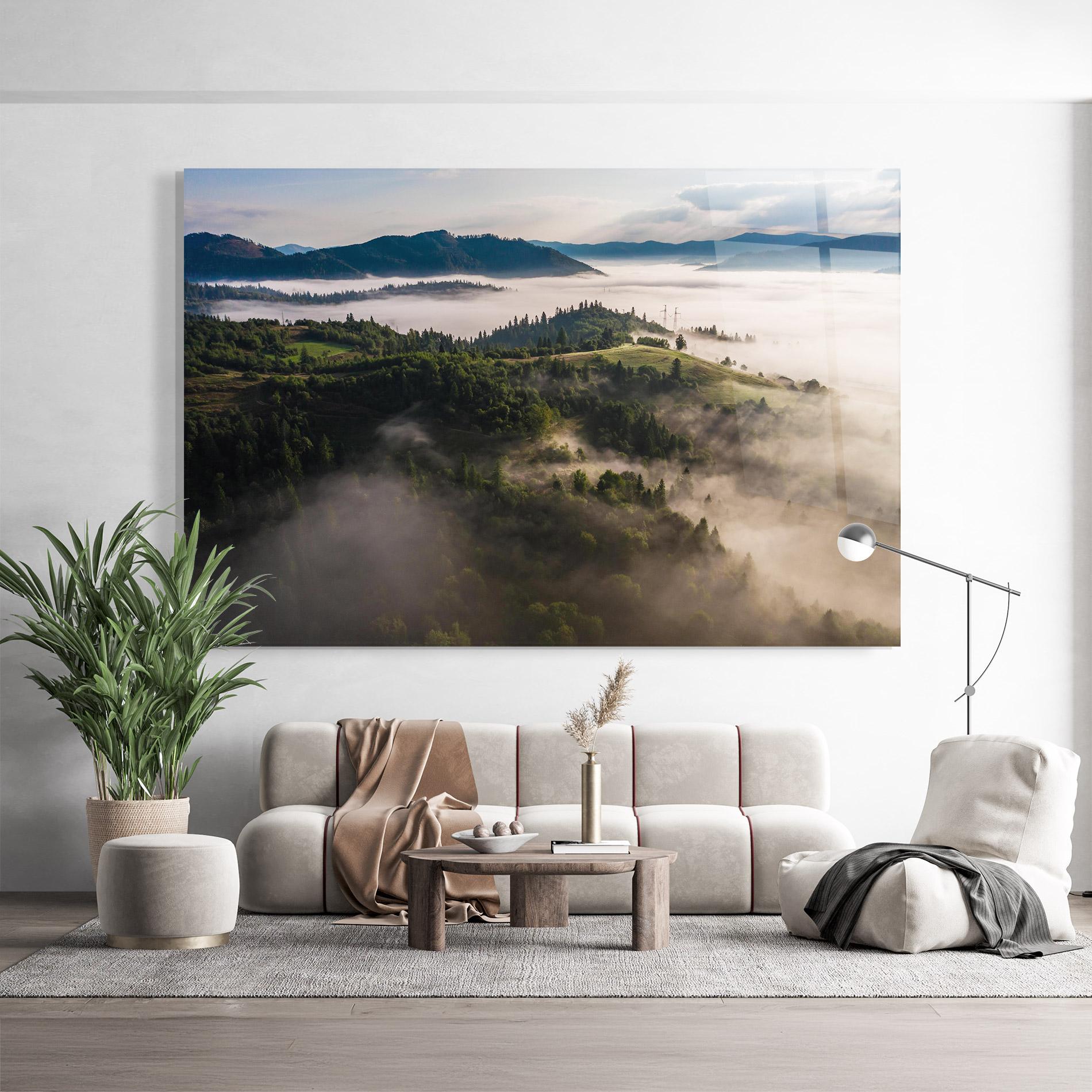 Tablou Sticla Foggy Forest View mockup 9