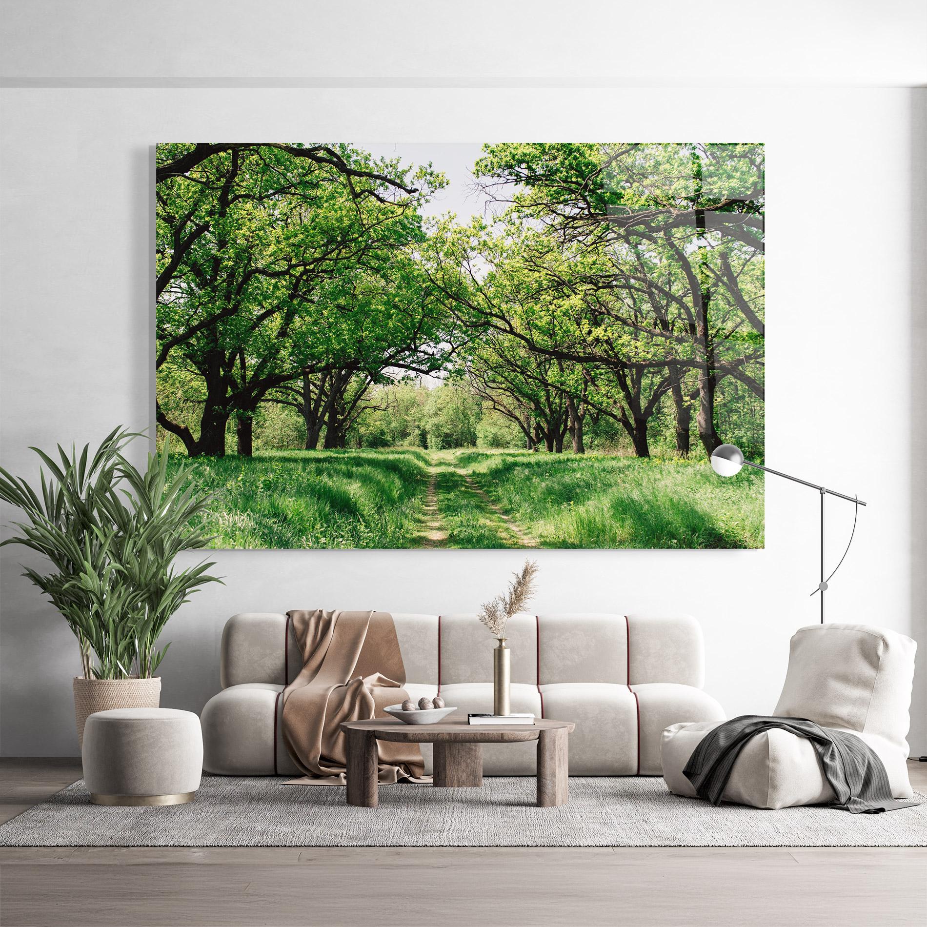 Tablou Sticla Forest Green Path mockup 9