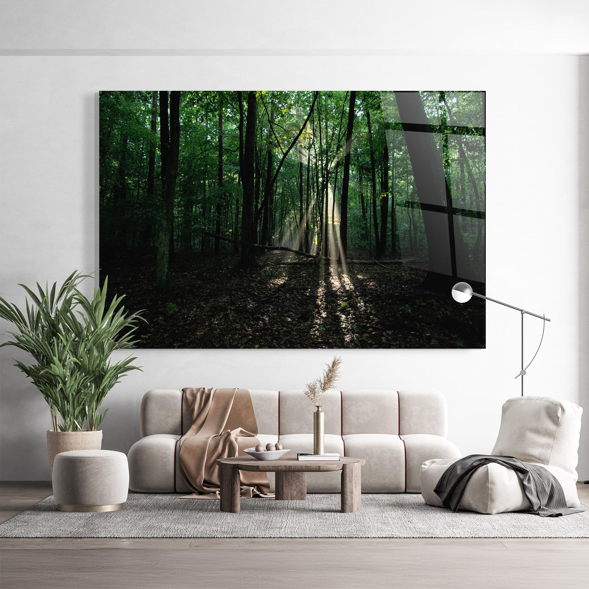 Tablou Sticla Forest Sun Light mockup 9
